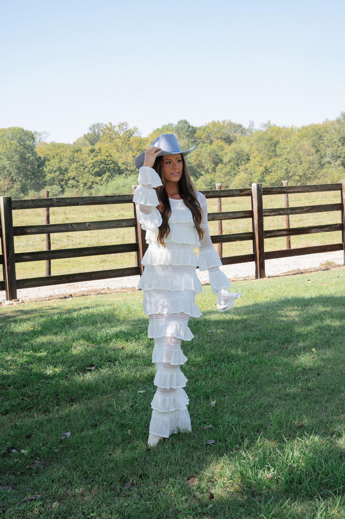 Ally Long Sleeve Tiered Ruffle Maxi Dress-Cream