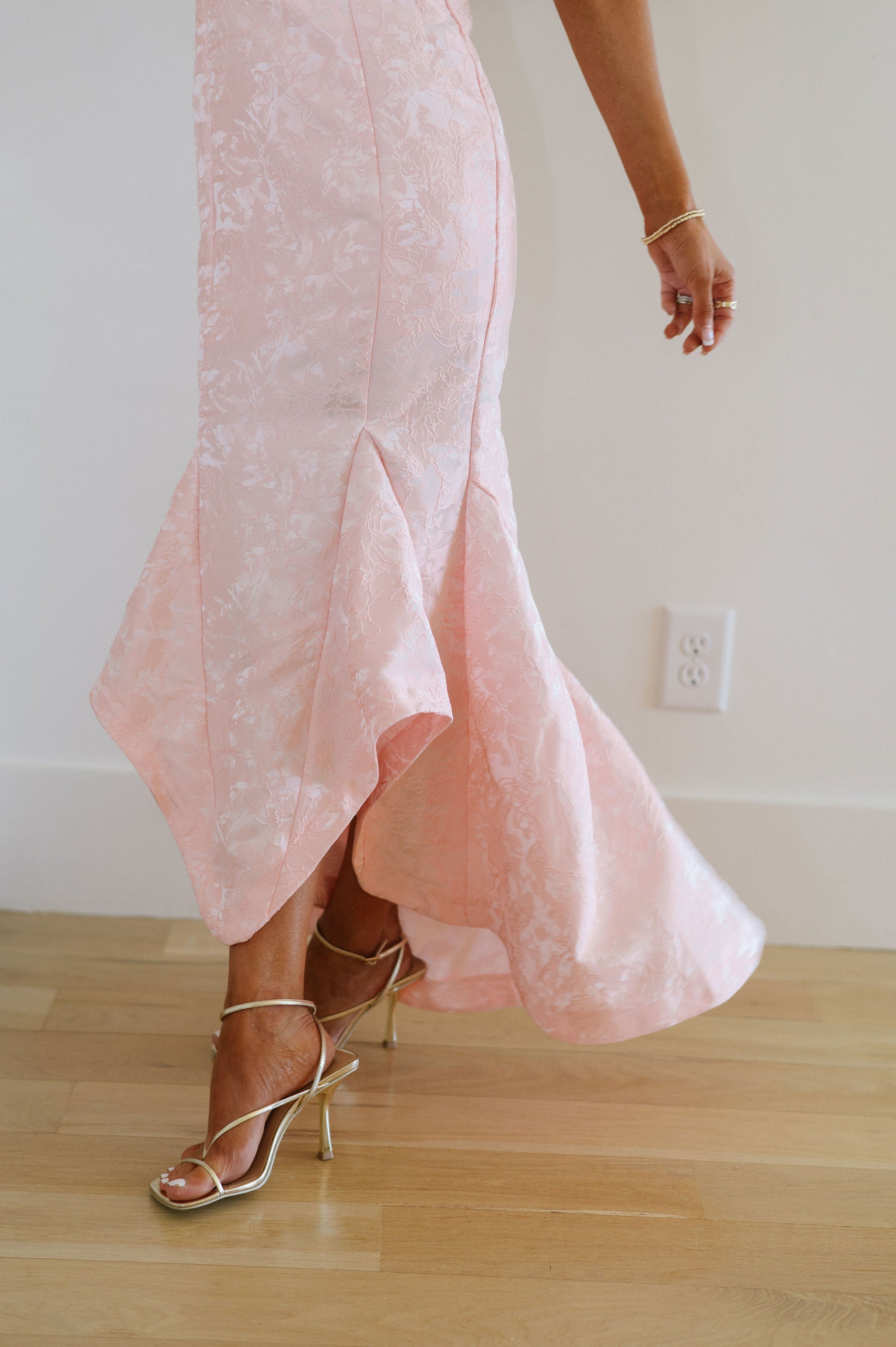 Satin Jacquard Mermaid Dress-Light Pink