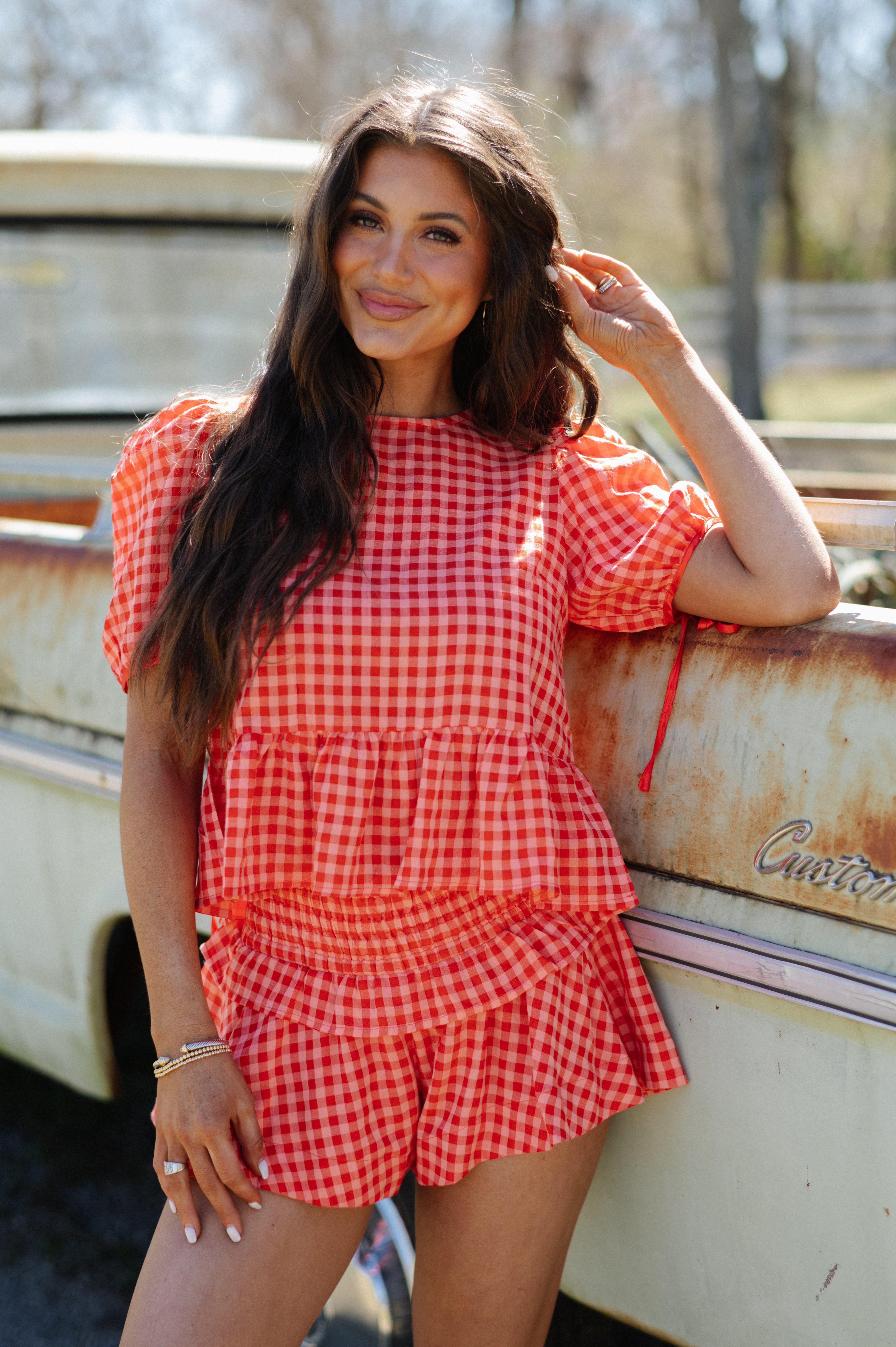 Ramey Plaid Shorts Set-Red