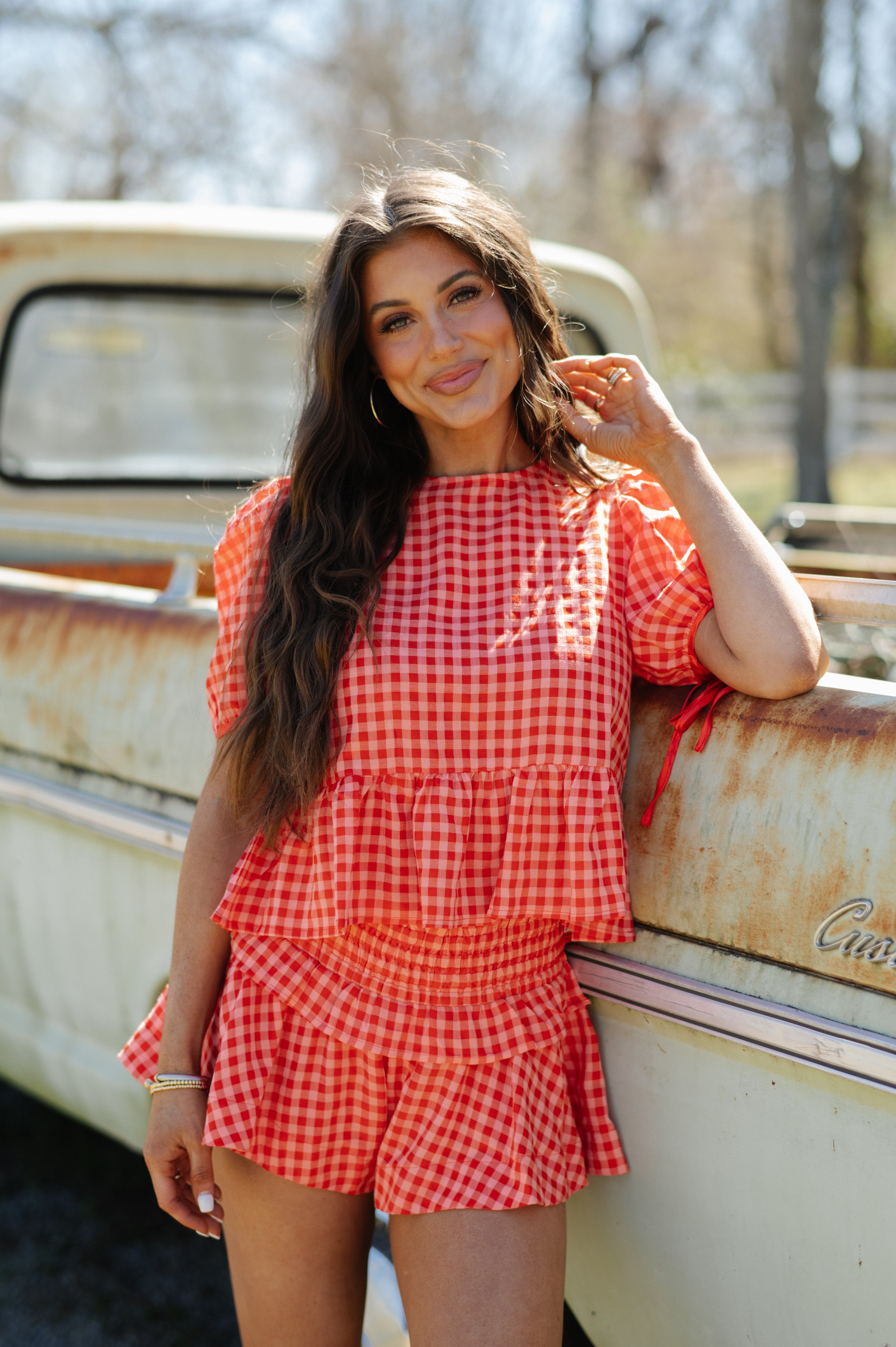 Ramey Plaid Shorts Set-Red