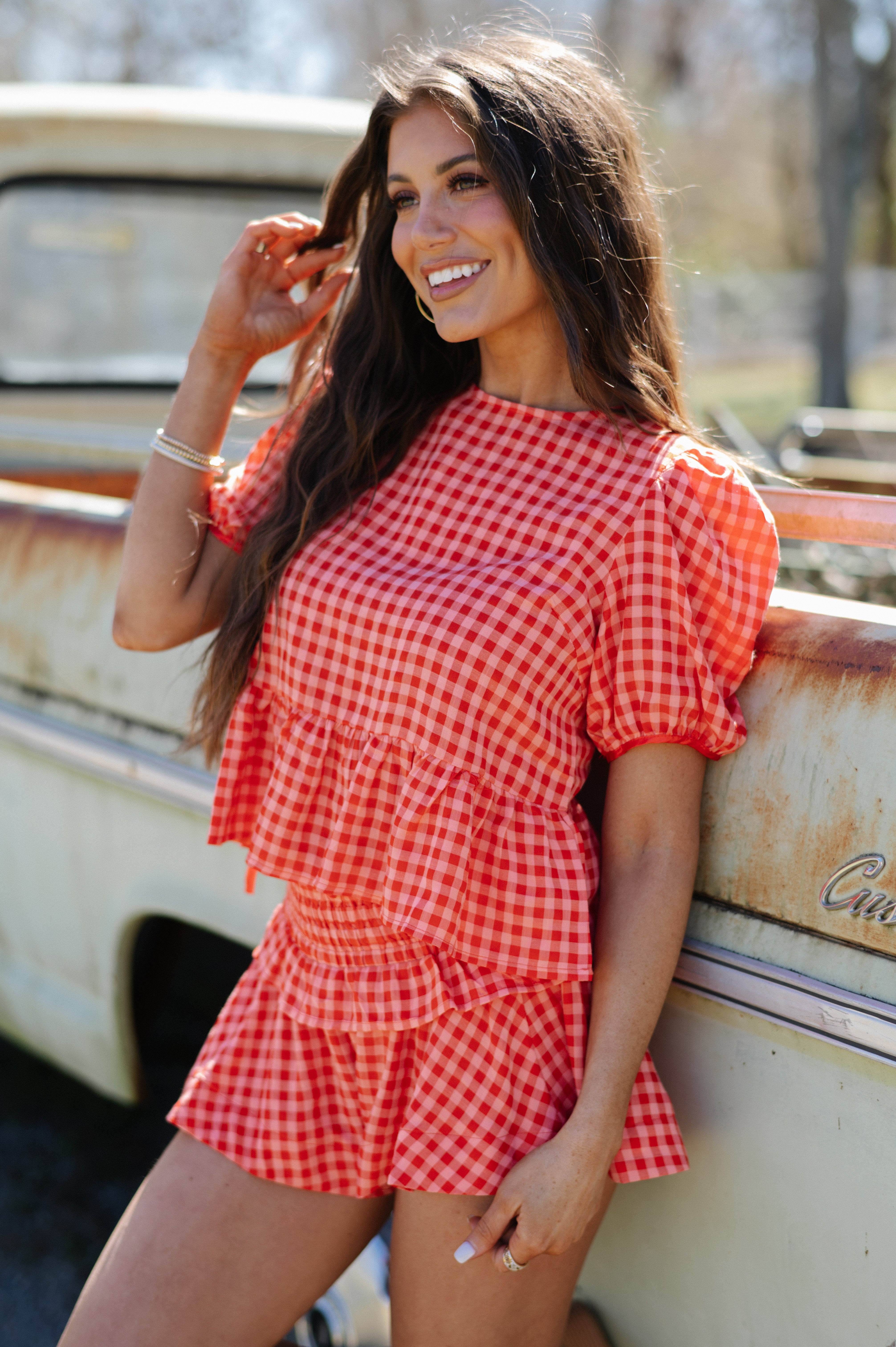 Ramey Plaid Shorts Set-Red