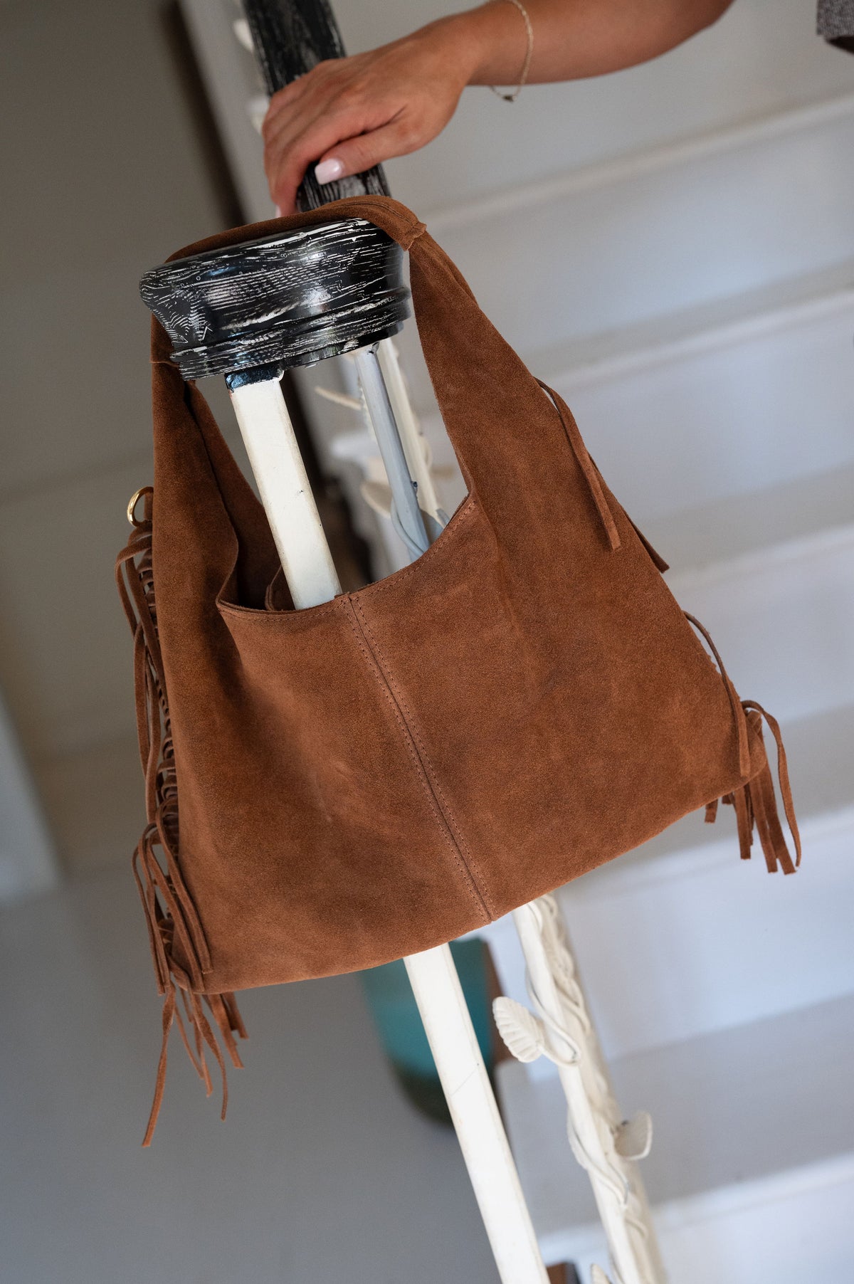Jane Fringe Suede Purse-Cognac