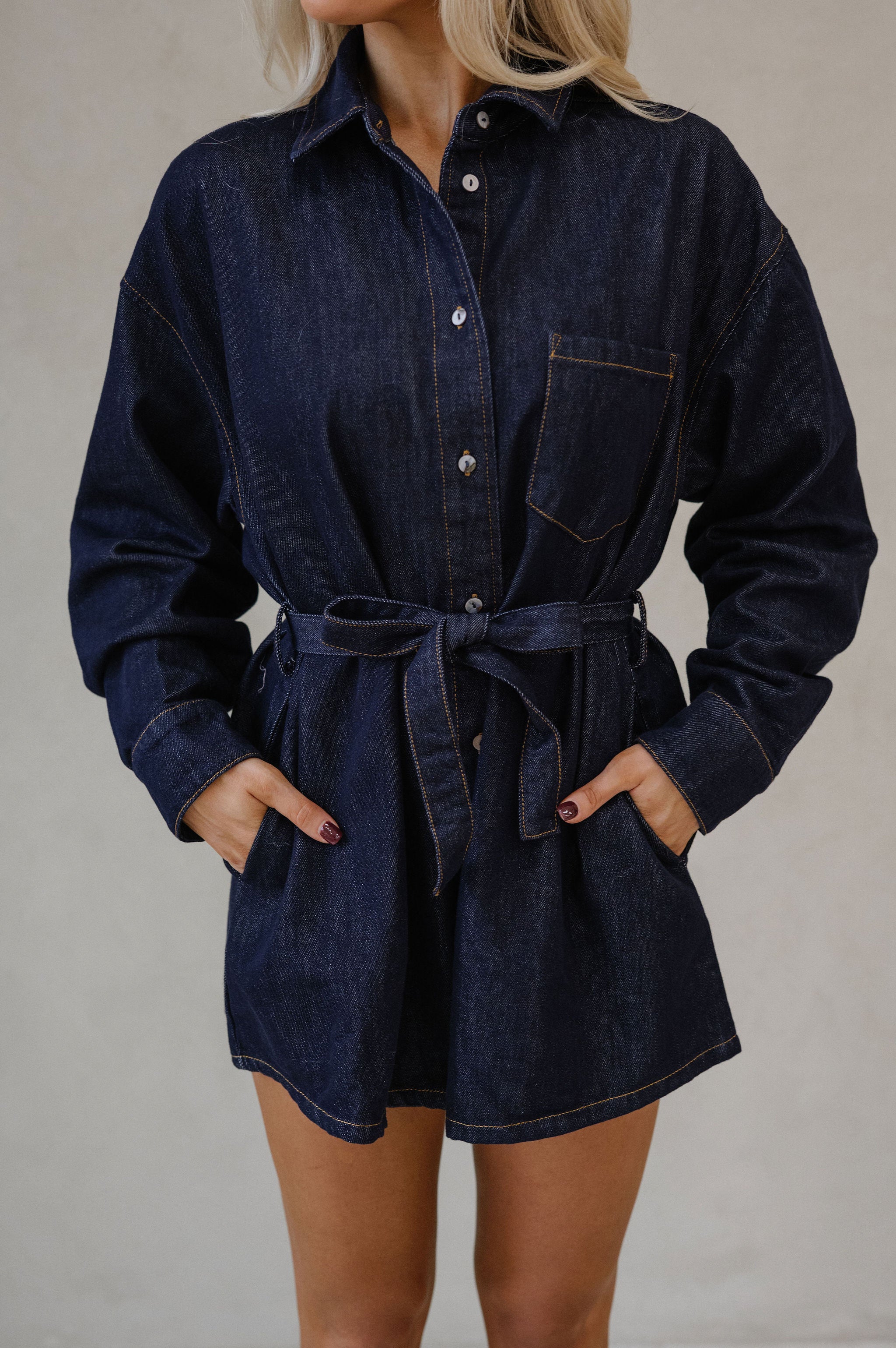 Elsie Denim Romper-Dark Denim