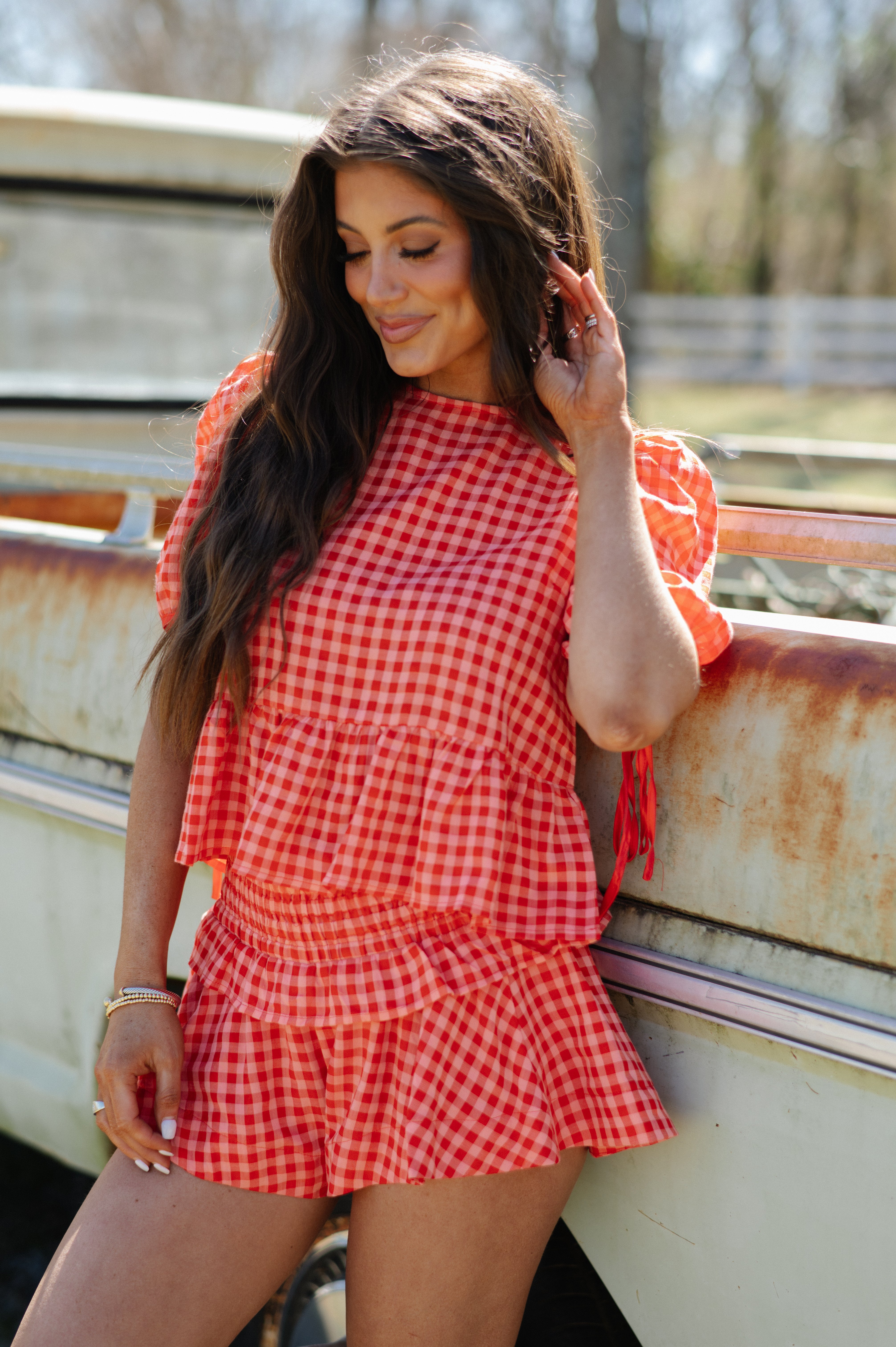 Ramey Plaid Shorts Set-Red