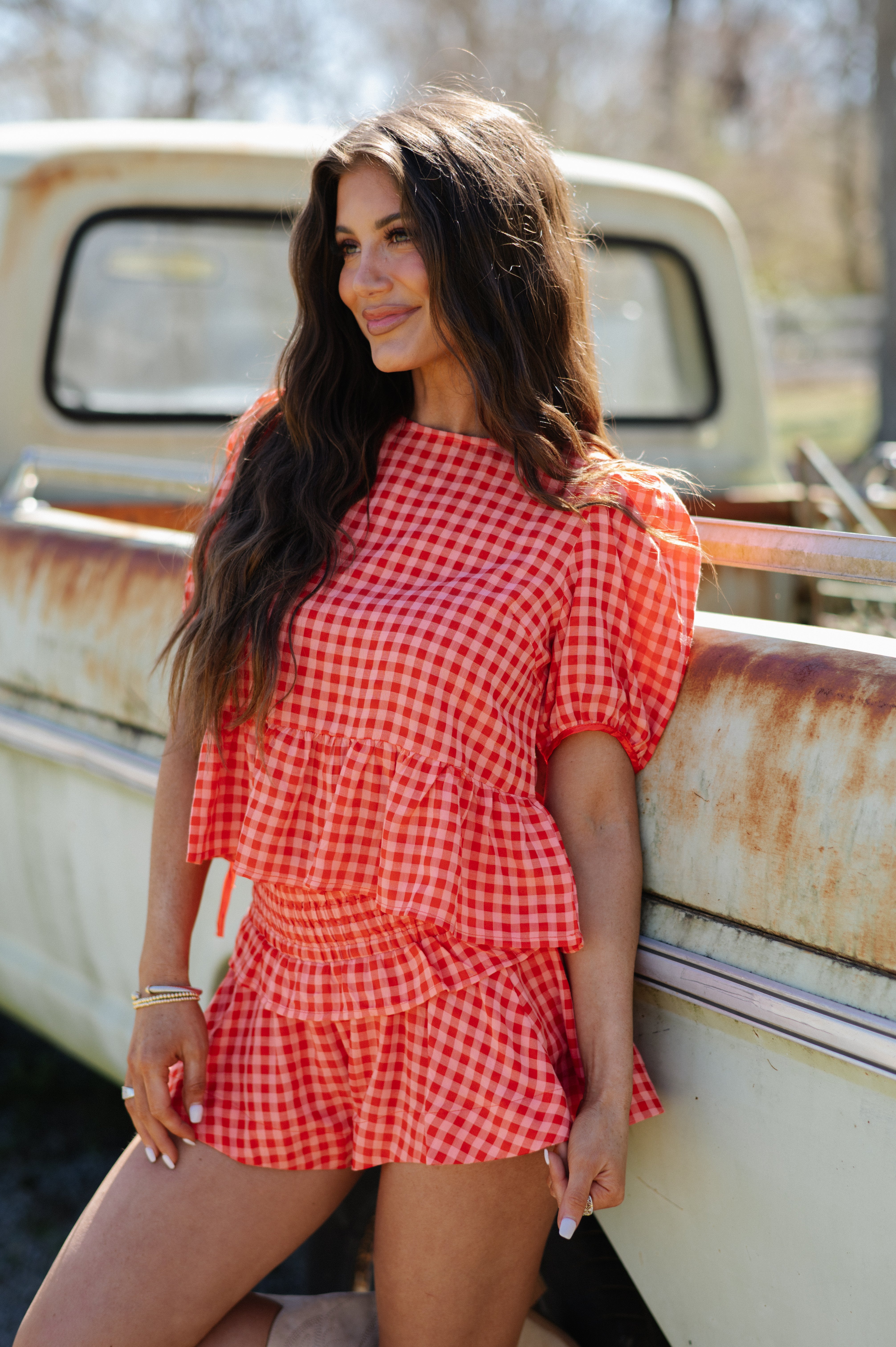 Ramey Plaid Shorts Set-Red