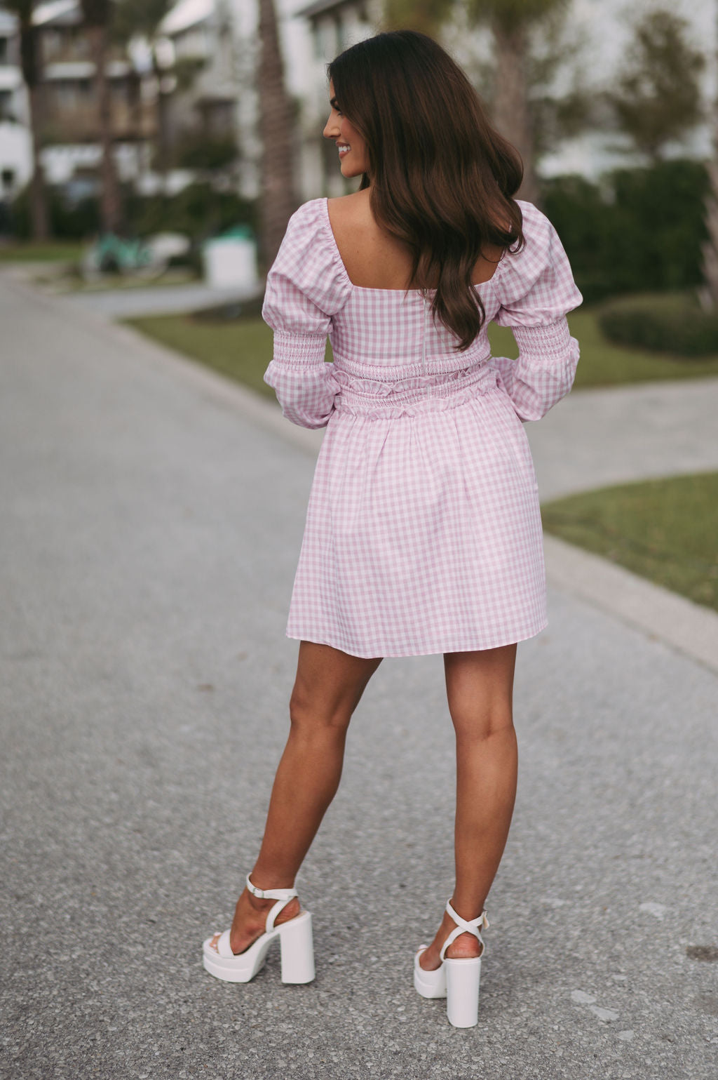 Sweeny Puff Sleeve Smocked Mini Dress- Pink/White