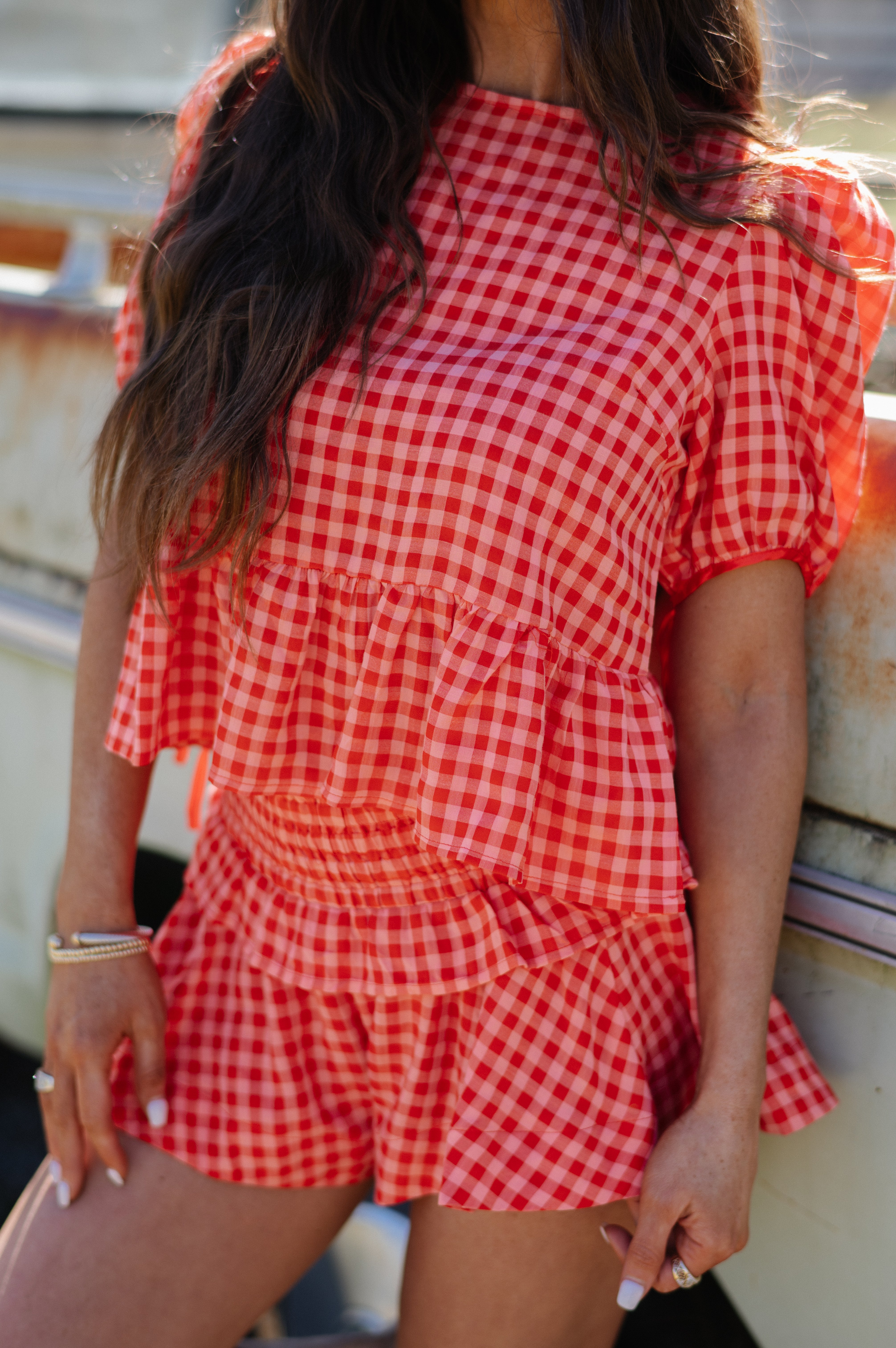 Ramey Plaid Shorts Set-Red