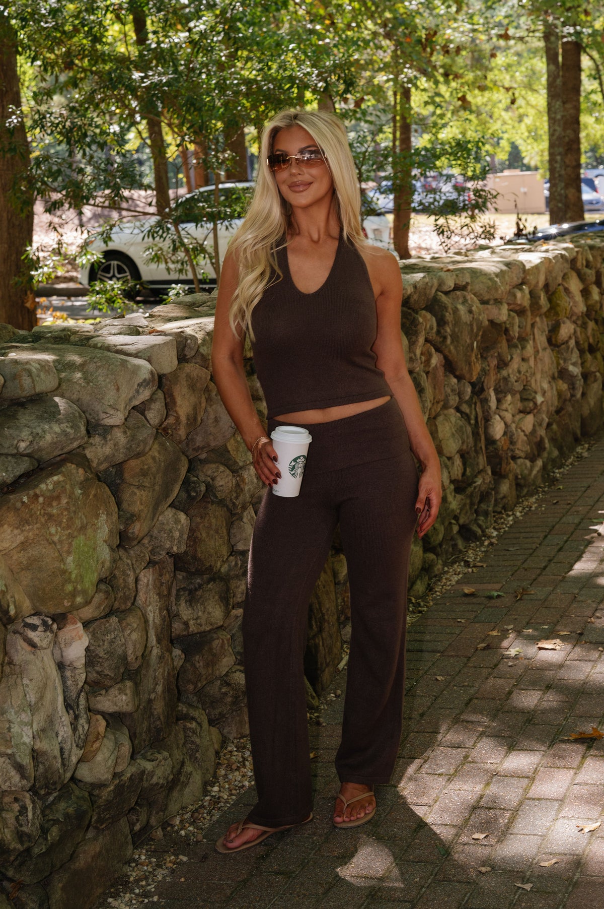 Frannie Knit Pants Set-Brown