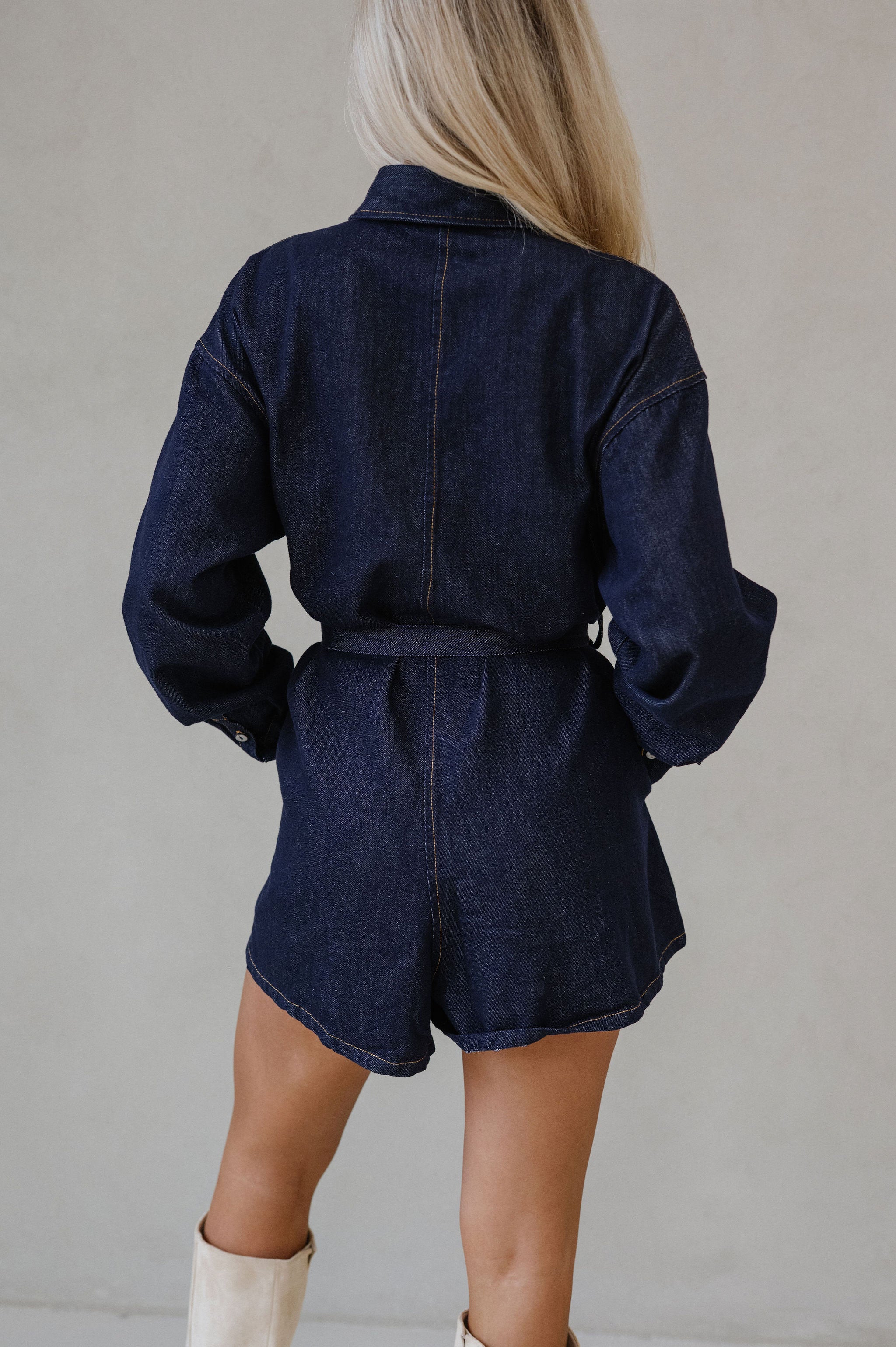 Elsie Denim Romper-Dark Denim