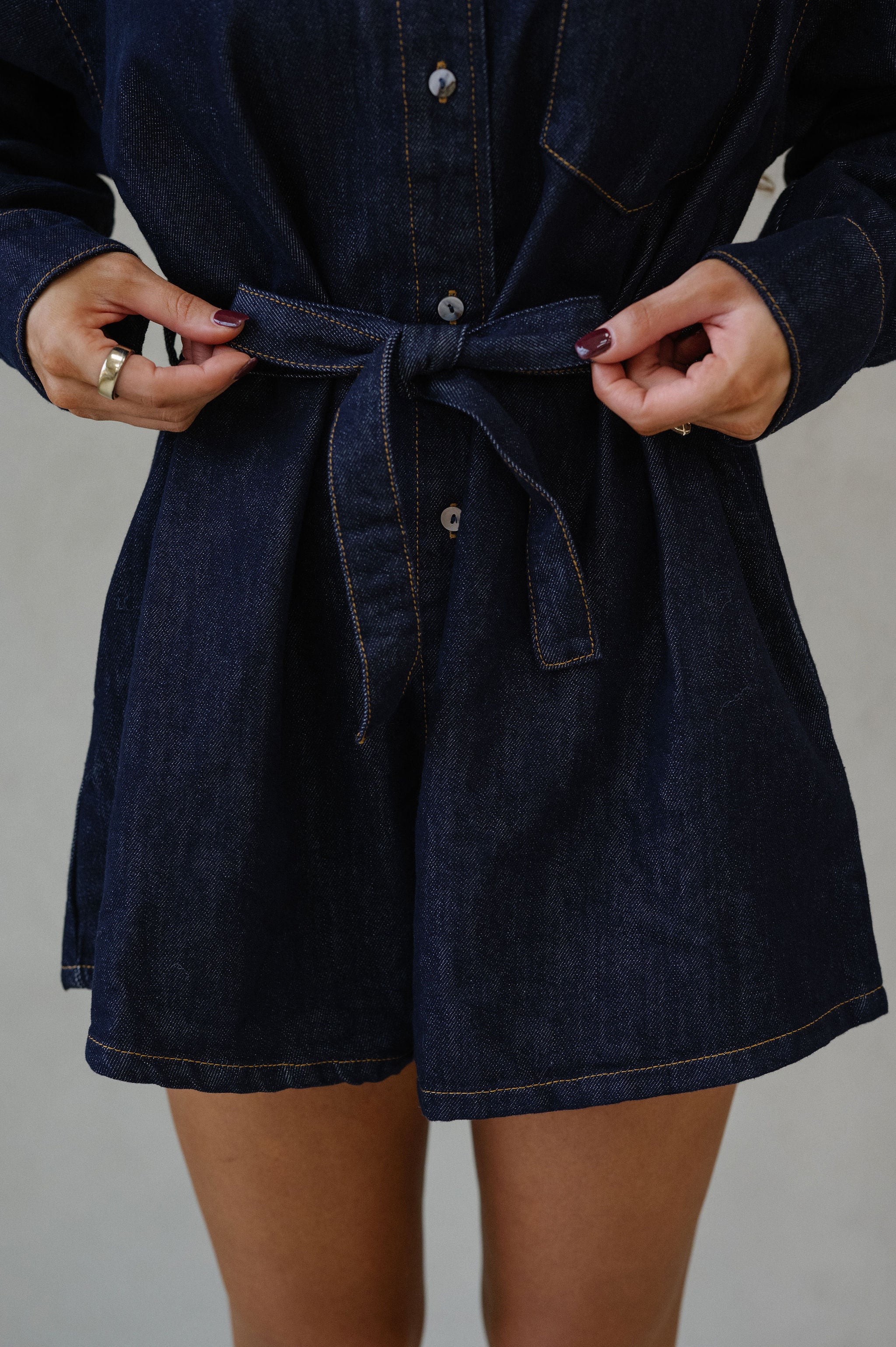 Elsie Denim Romper-Dark Denim