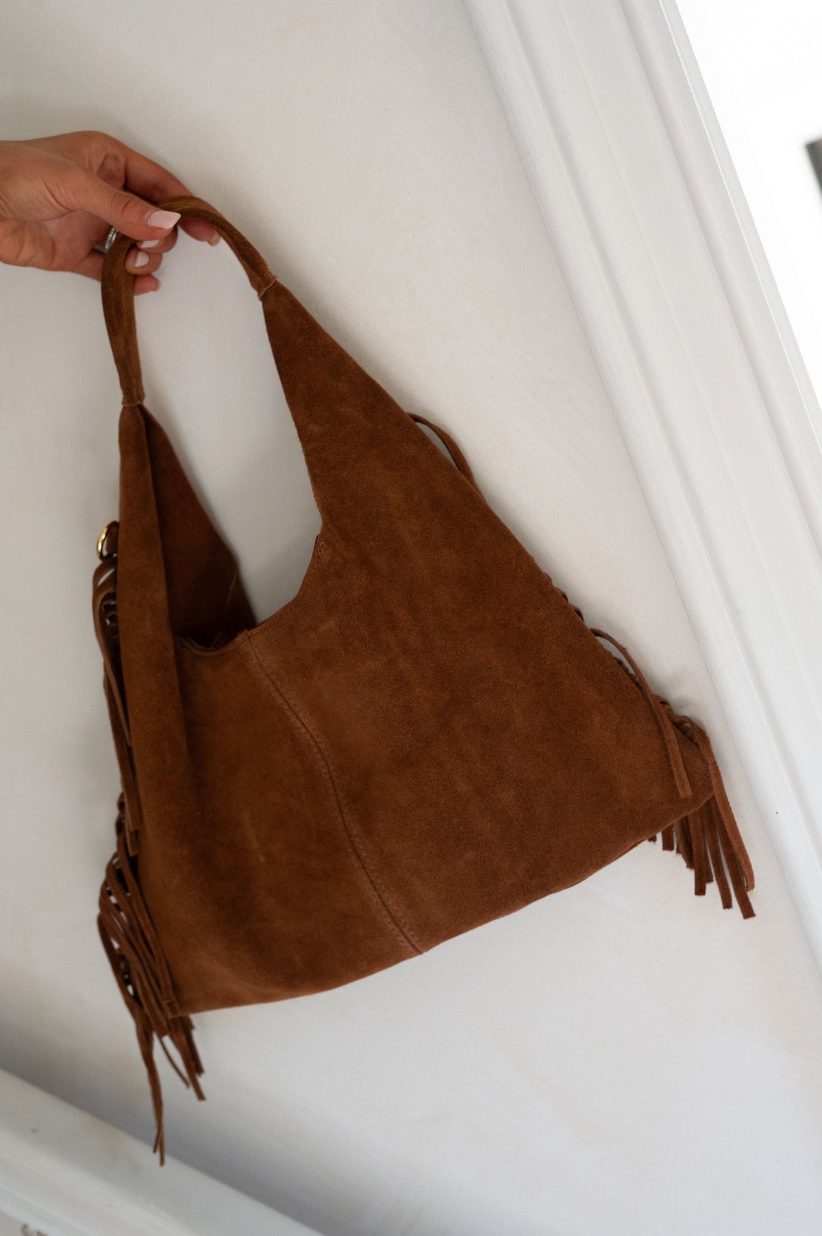 Jane Fringe Suede Purse-Cognac