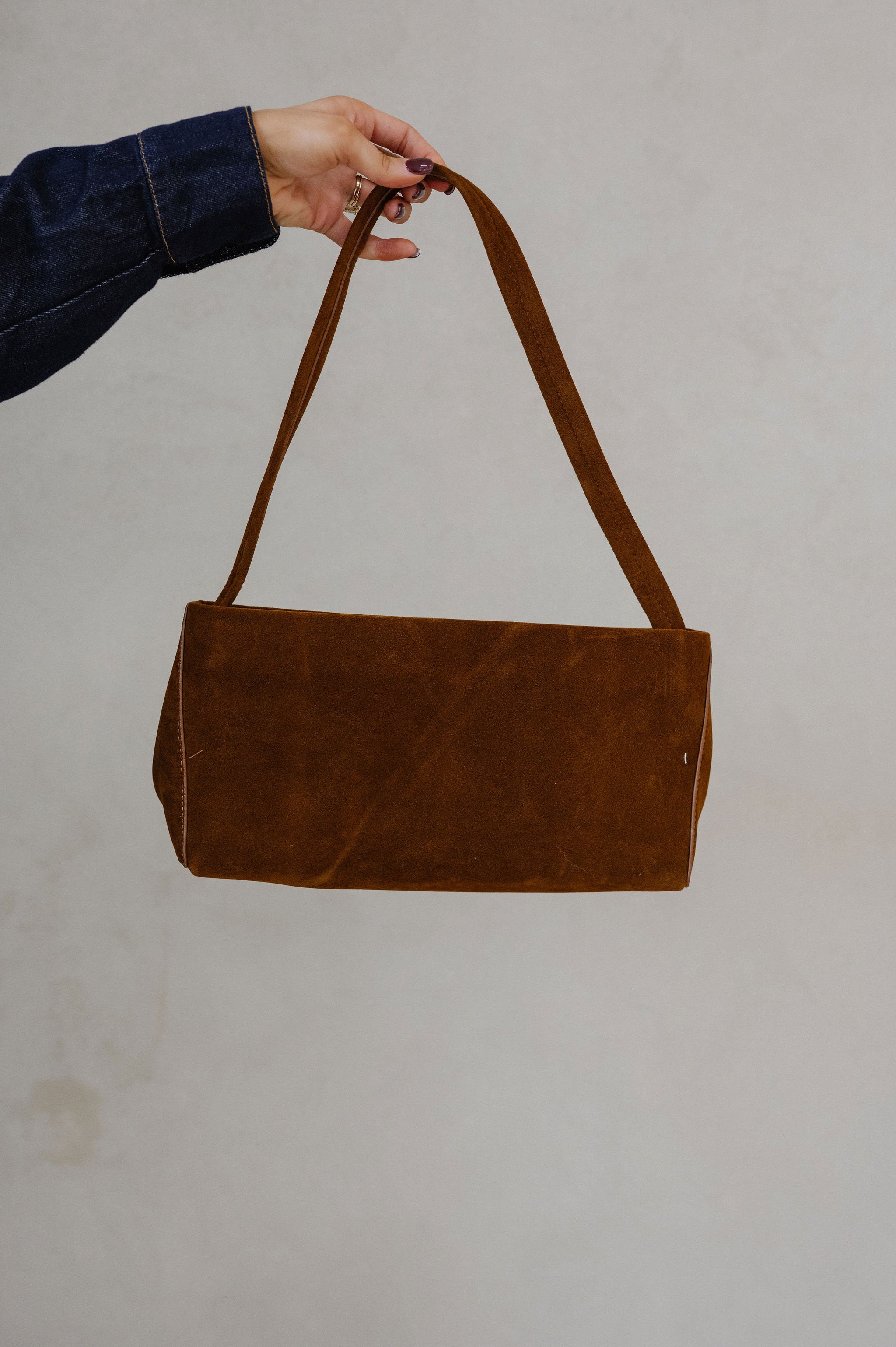 Faux Suede Rectangle Bag-Brown