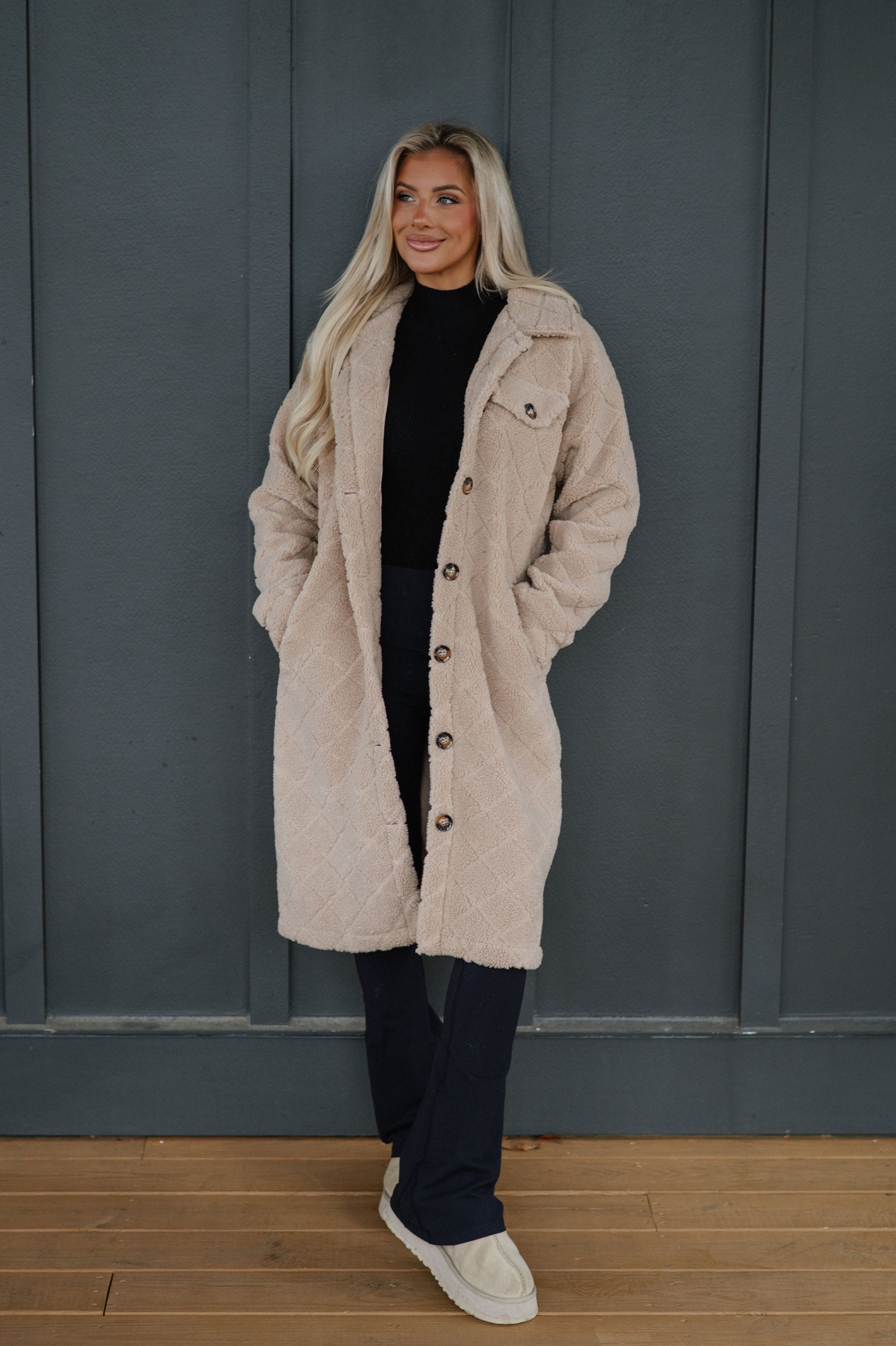 Winnie Long Teddy Jacket-Khaki