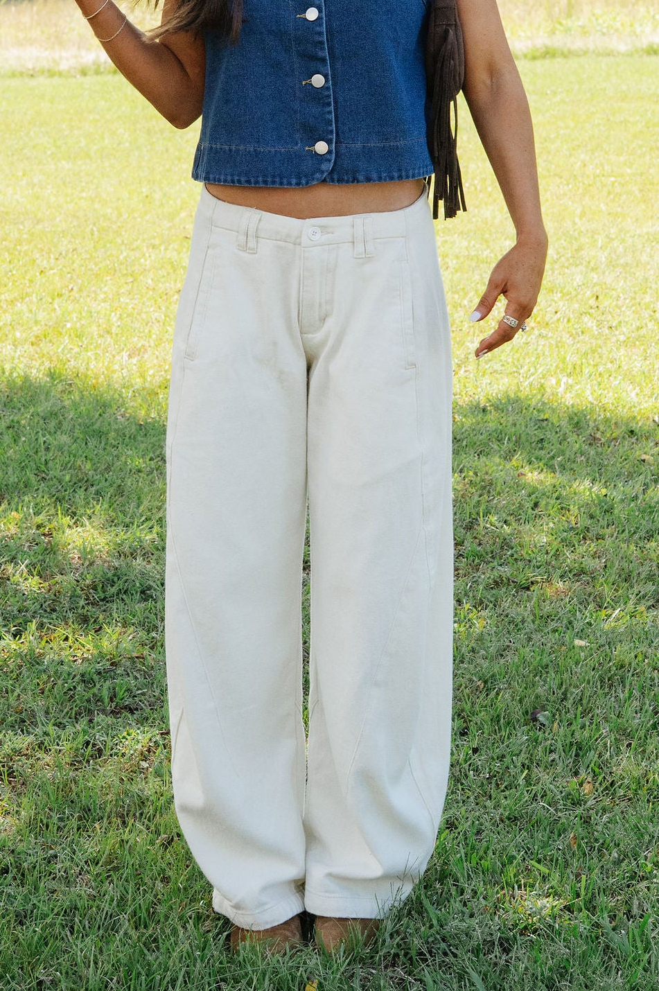 Lena Barrel Pants-Cream