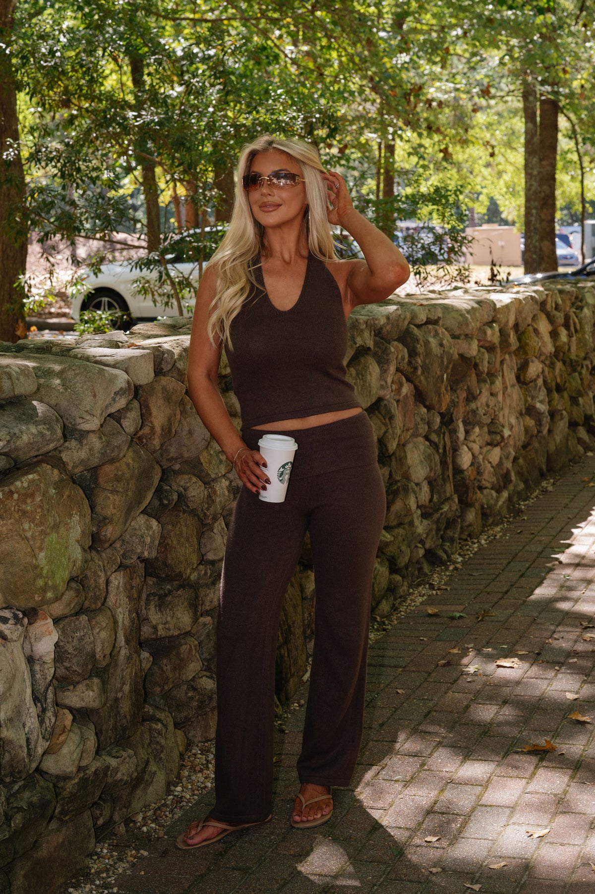 Frannie Knit Pants Set-Brown