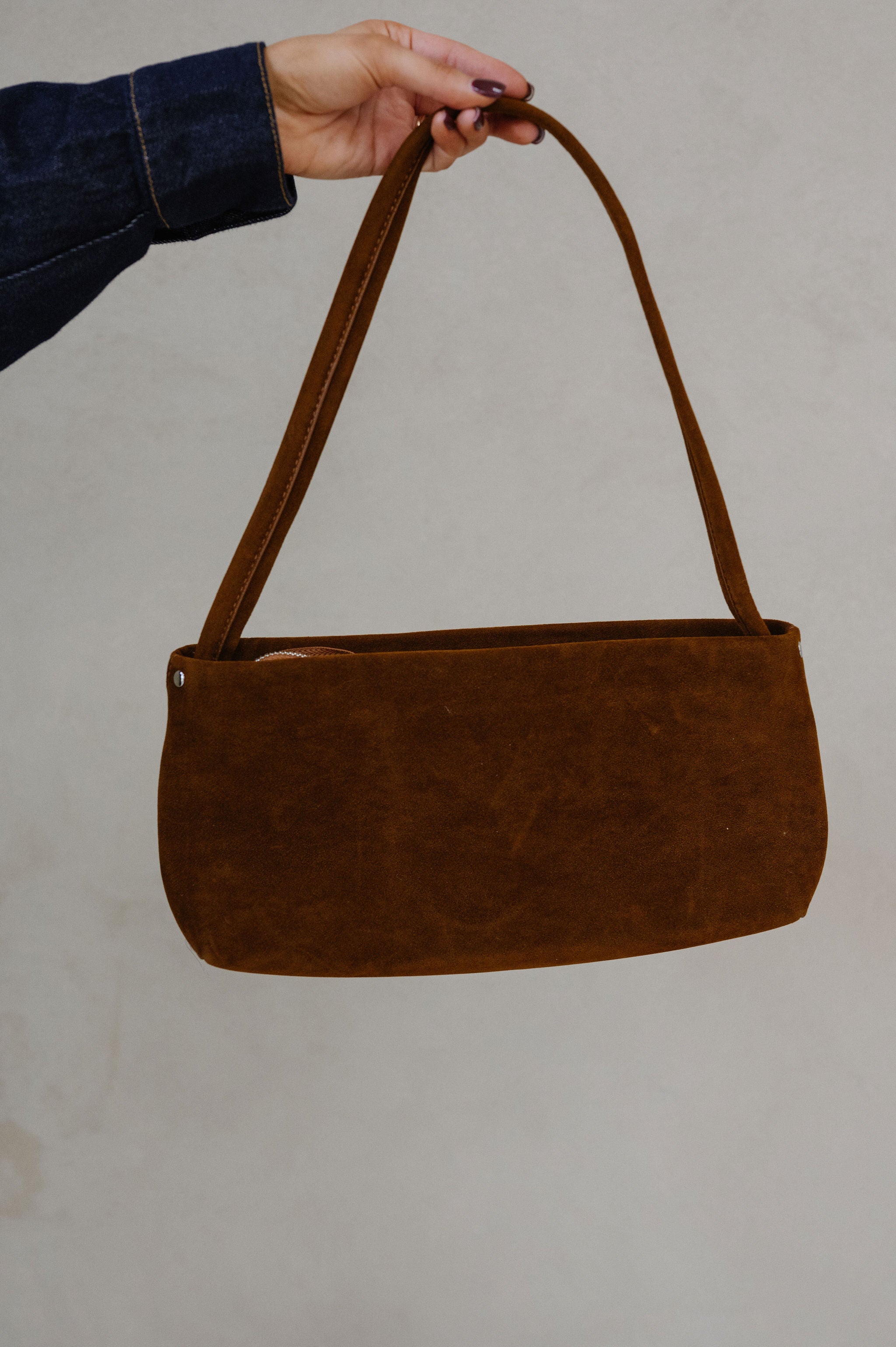 Faux Suede Rectangle Bag-Brown