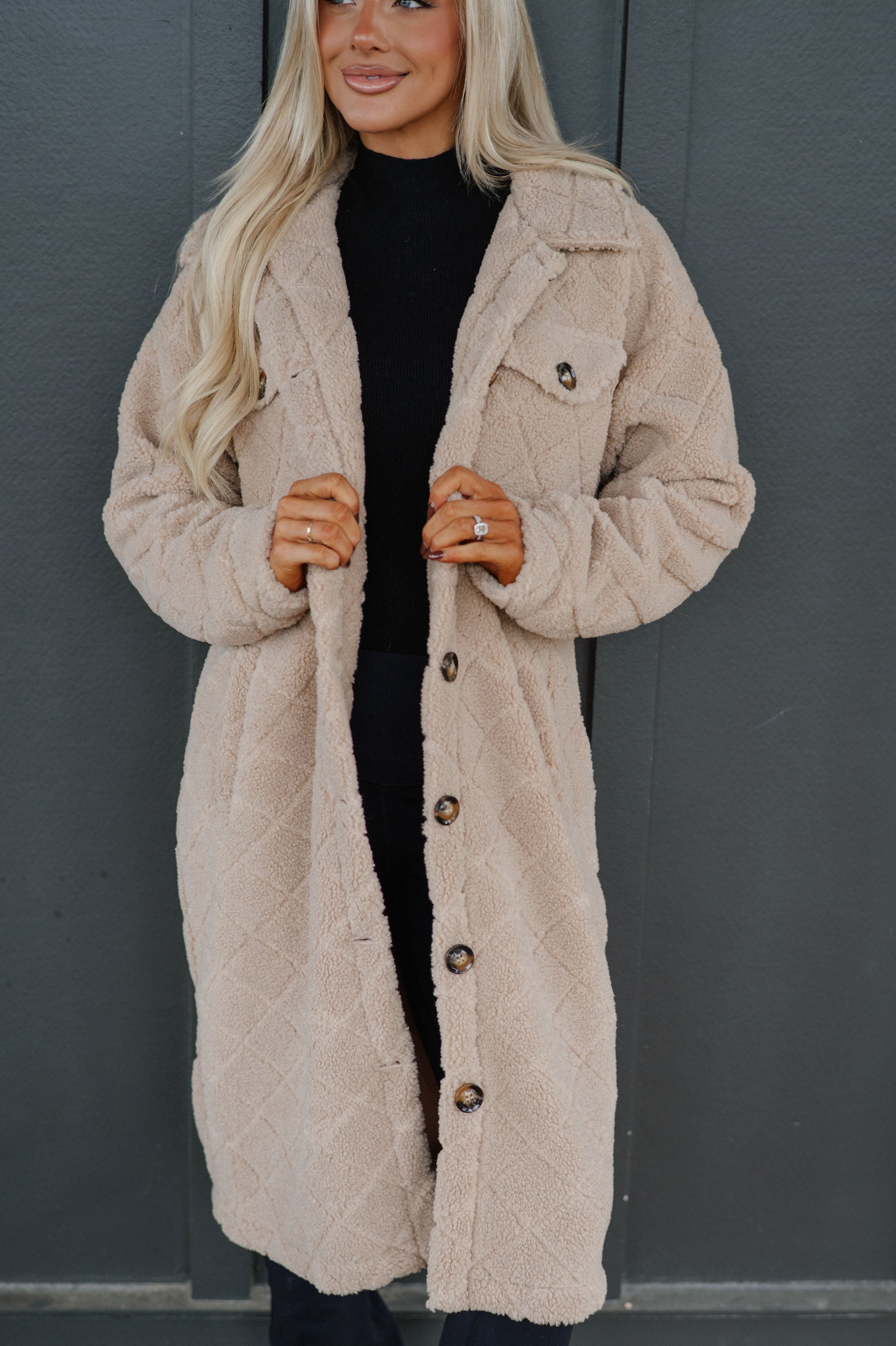 Winnie Long Teddy Jacket-Khaki