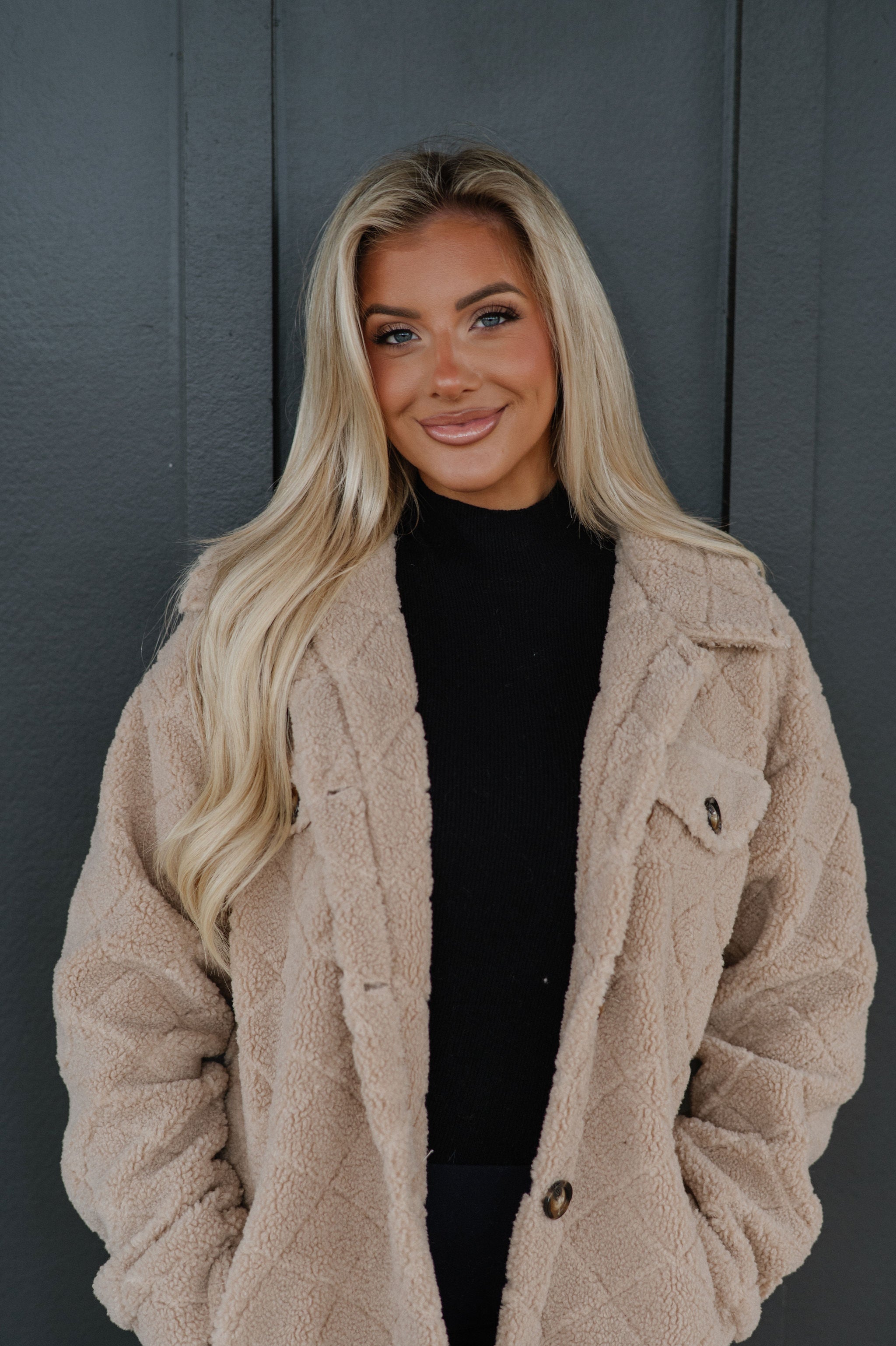 Winnie Long Teddy Jacket-Khaki