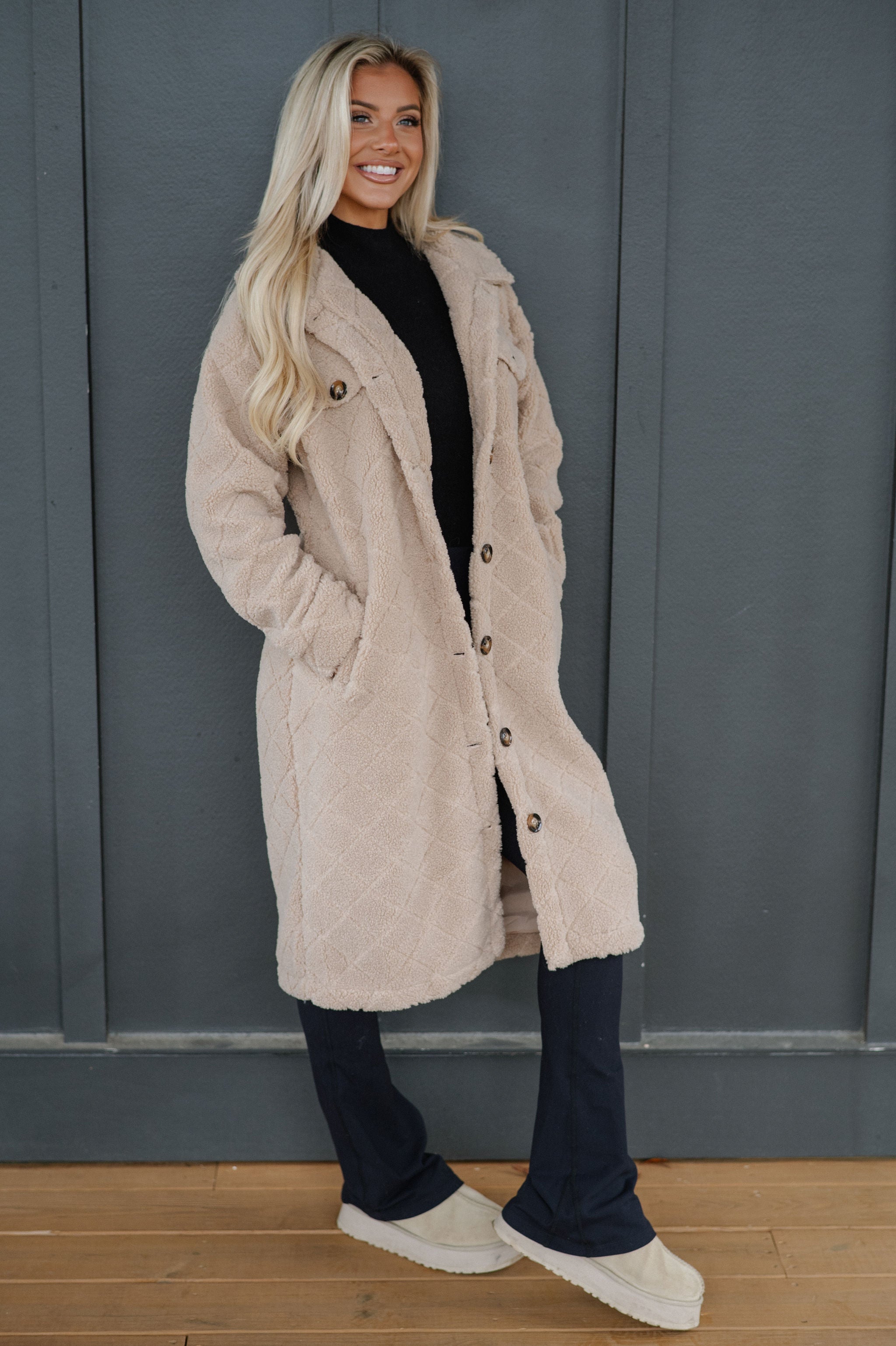 Winnie Long Teddy Jacket-Khaki