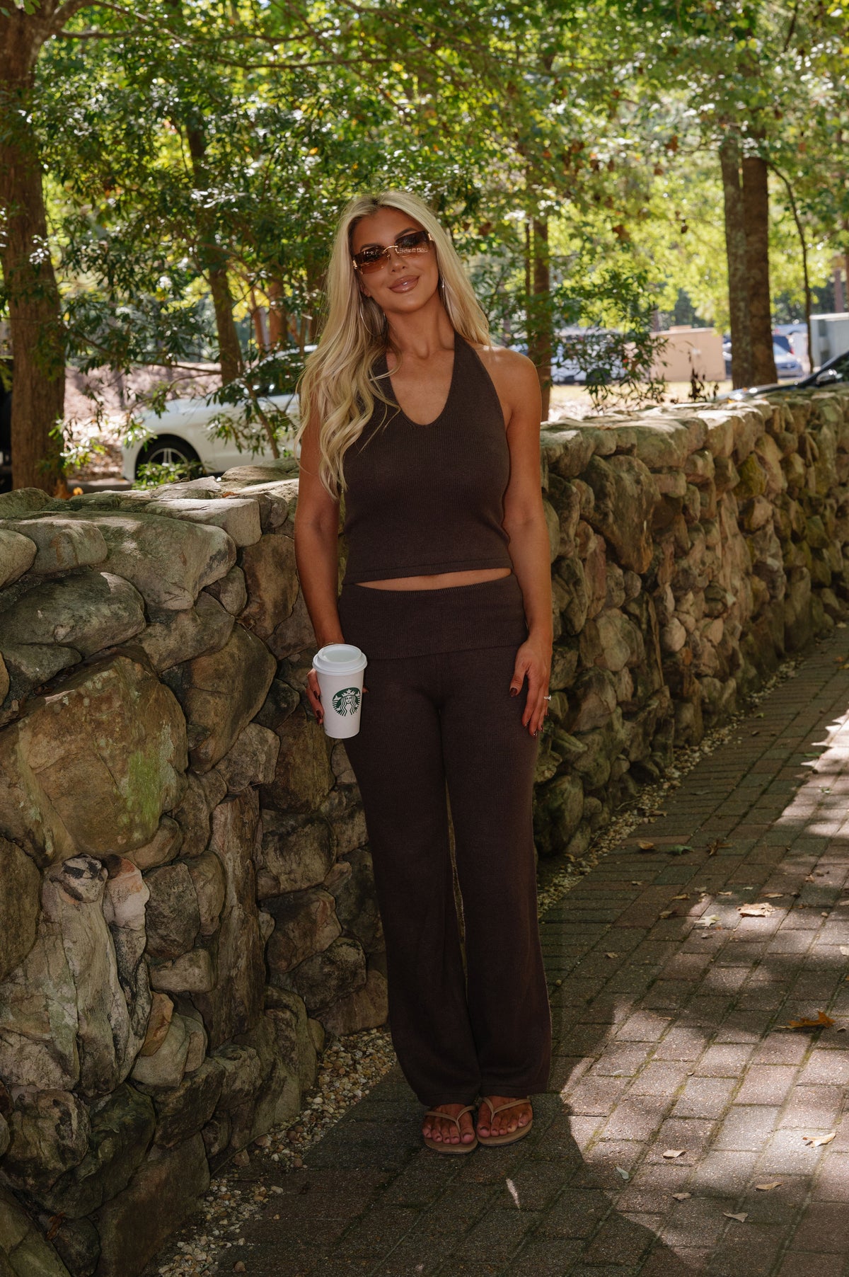Frannie Knit Pants Set-Brown