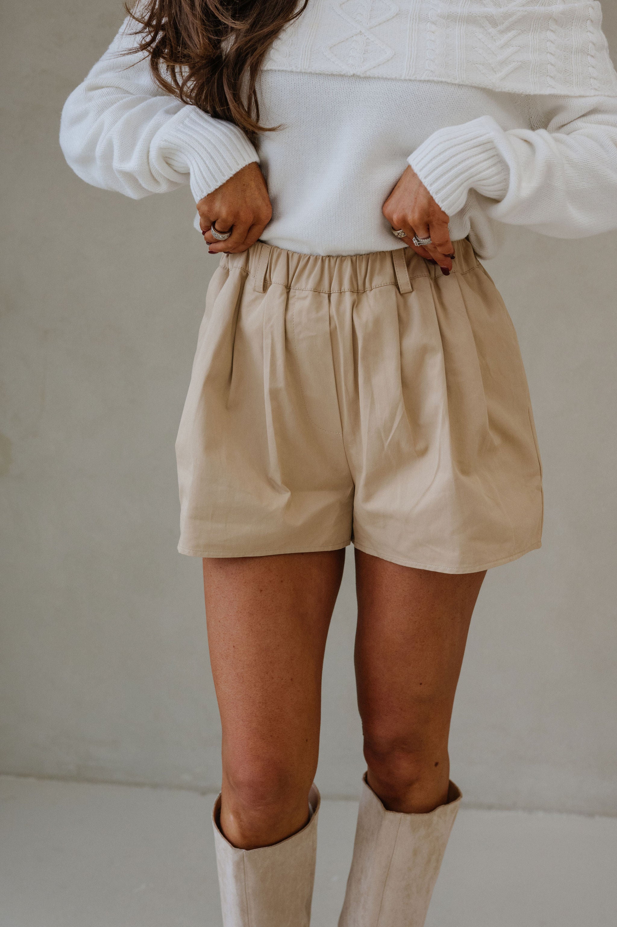 Claire Pleated Wide Leg Shorts-Sand