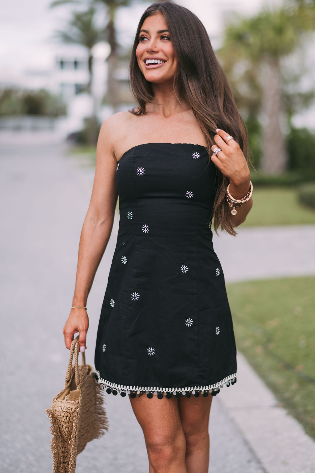 Tori Tassel Trim Mini Dress- Black