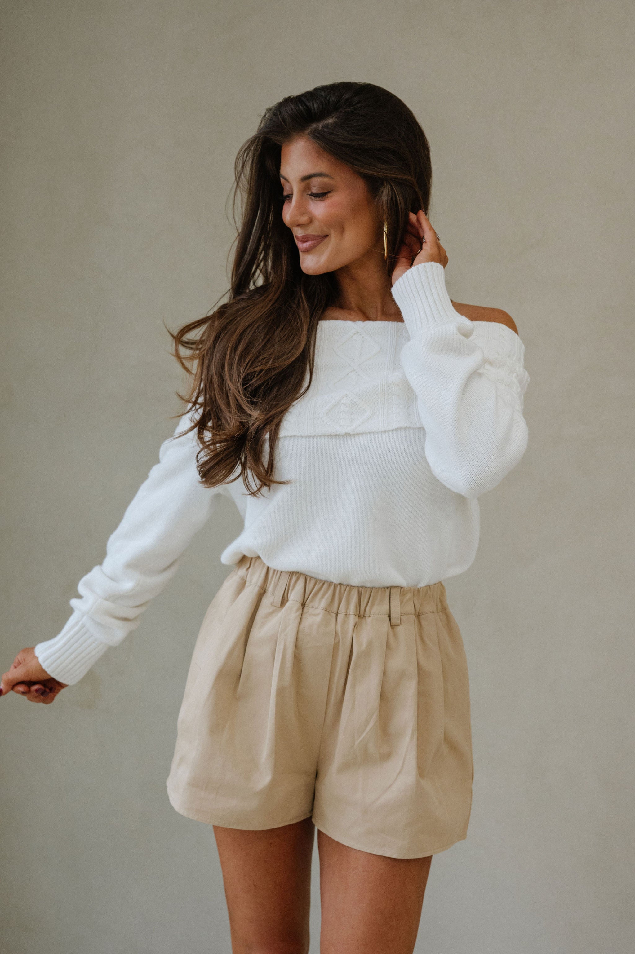Claire Pleated Wide Leg Shorts-Sand