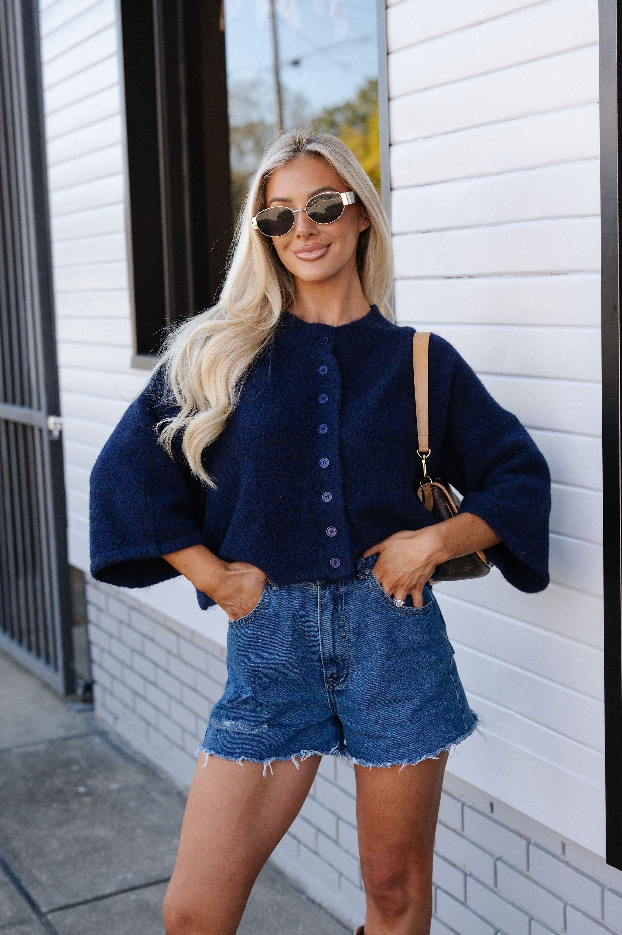 Eleanor Wide Sleeve Cardigan-Navy