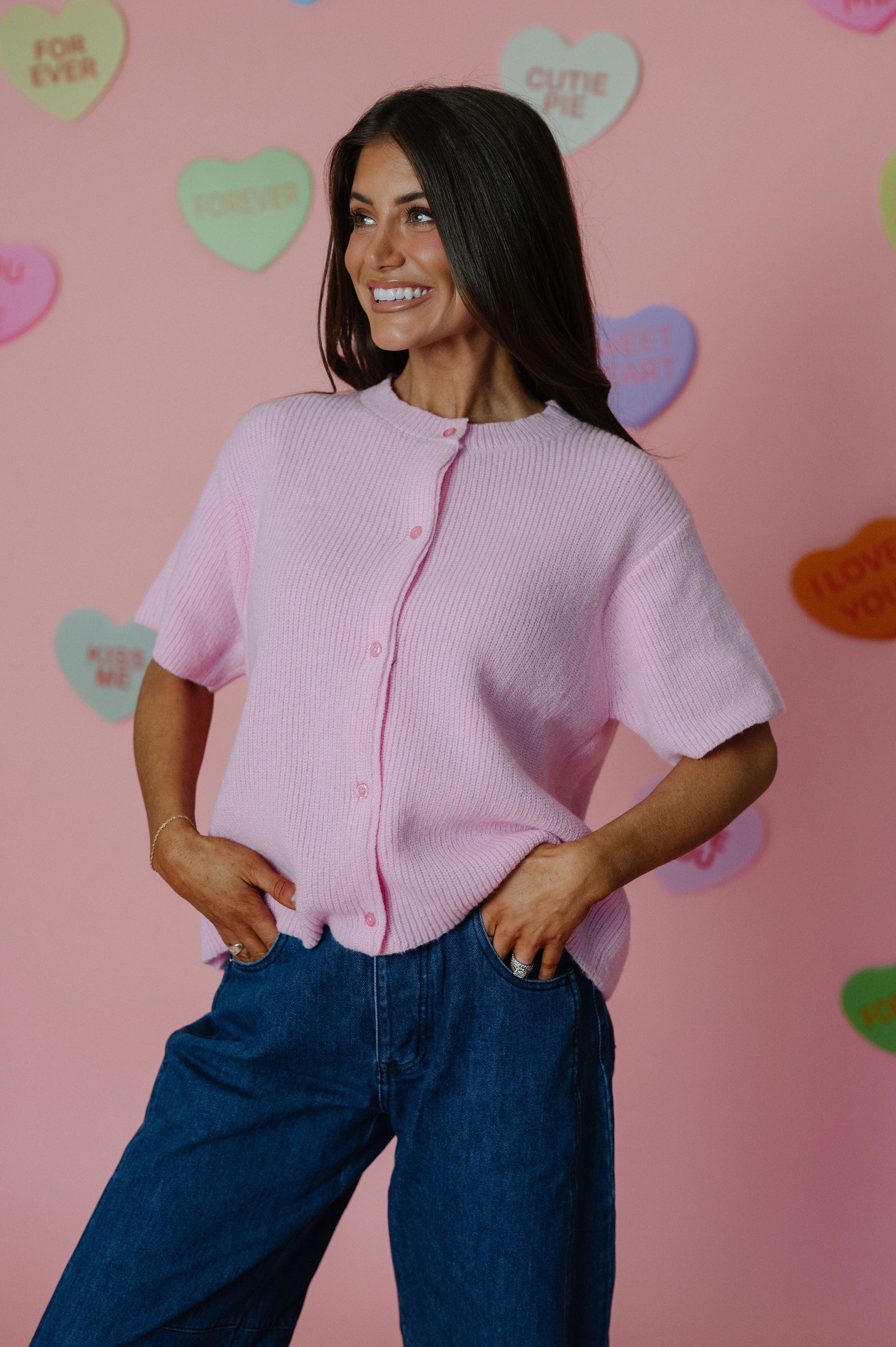 Angelina Button Up Sweater-Pink