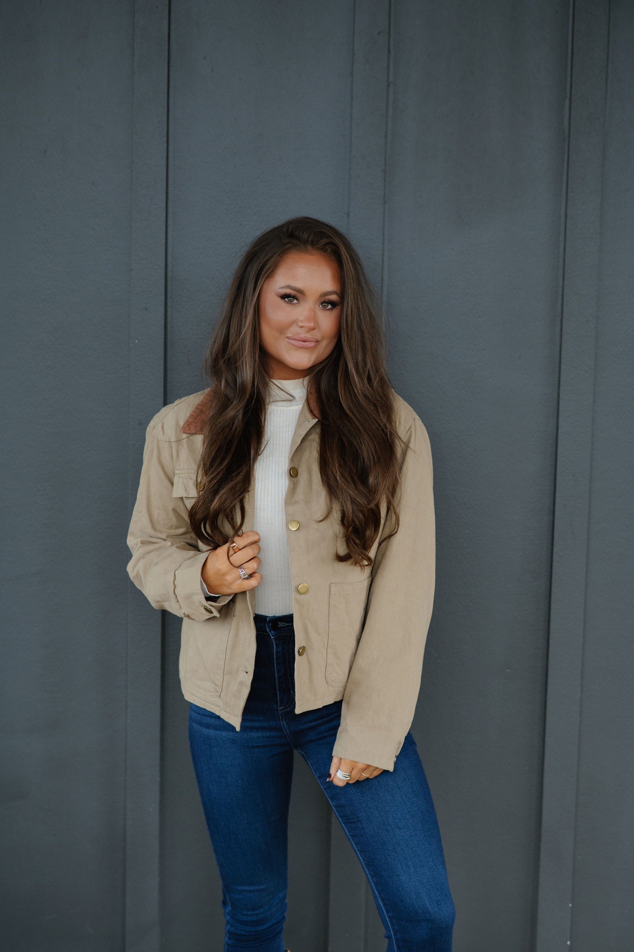 Abbey Contrast Jacket-Olive Khaki