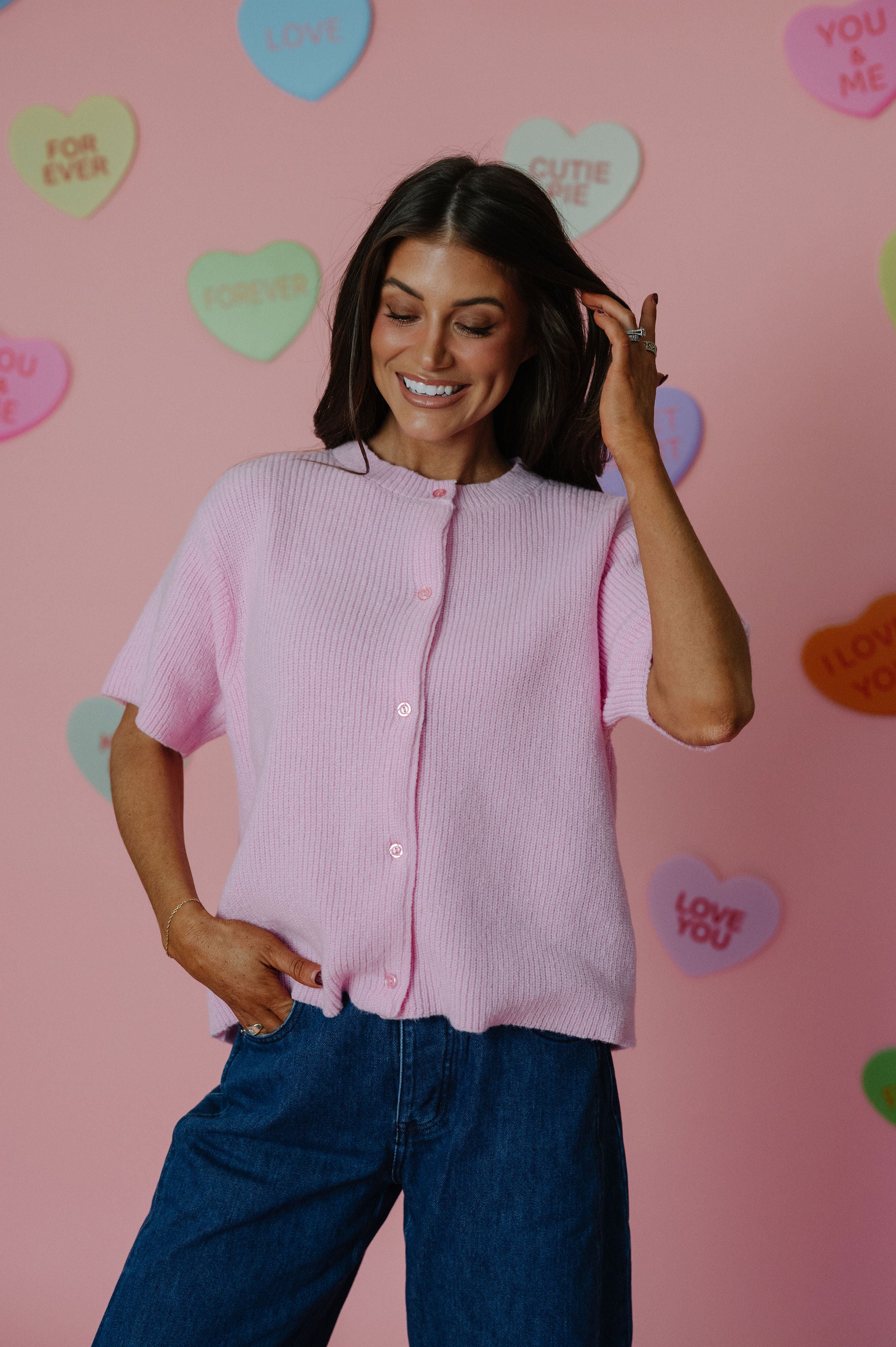Angelina Button Up Sweater-Pink