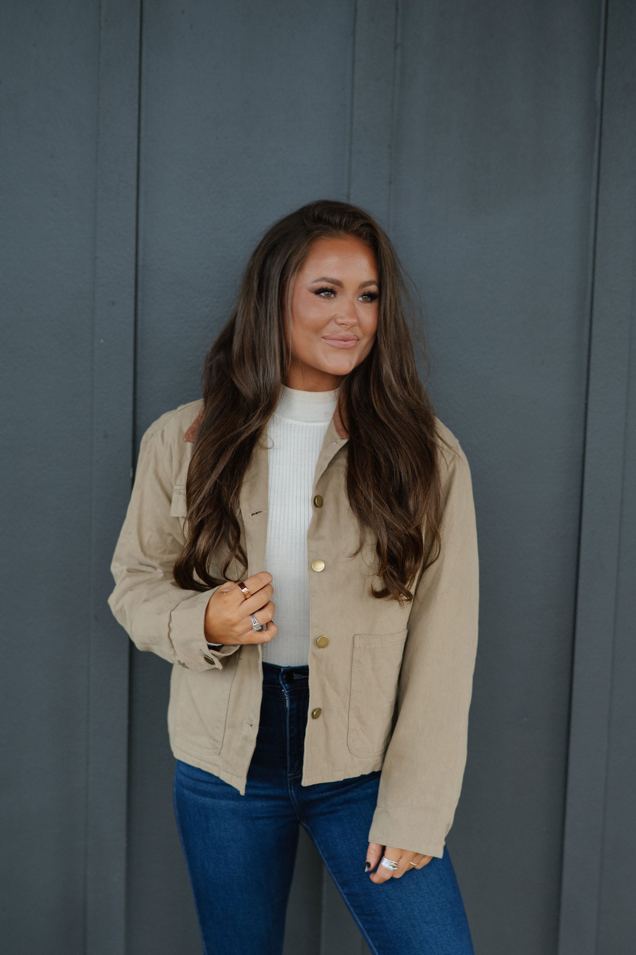 Abbey Contrast Jacket-Olive Khaki