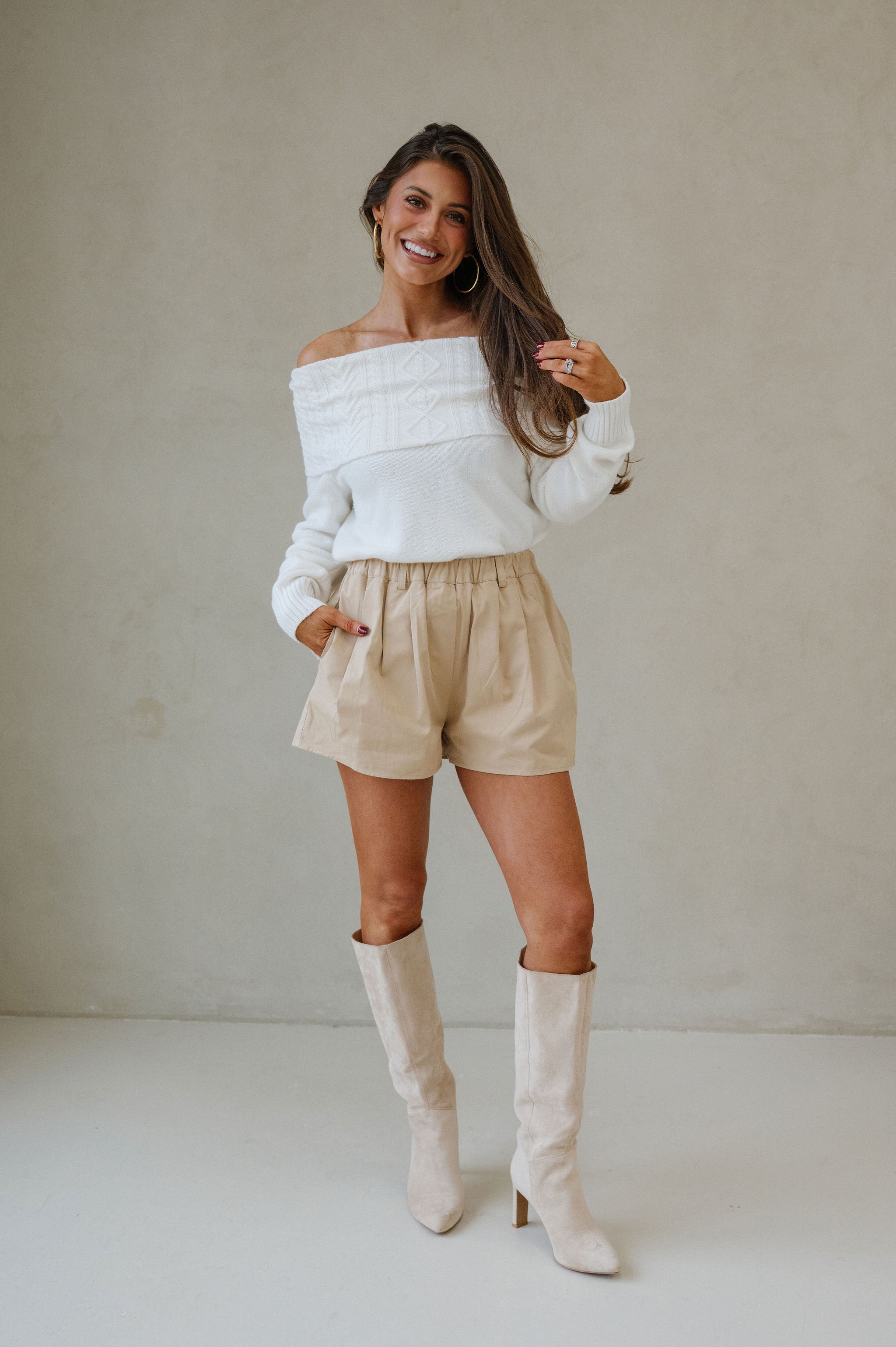 Devon OTS Cable Knit Sweater-Ivory