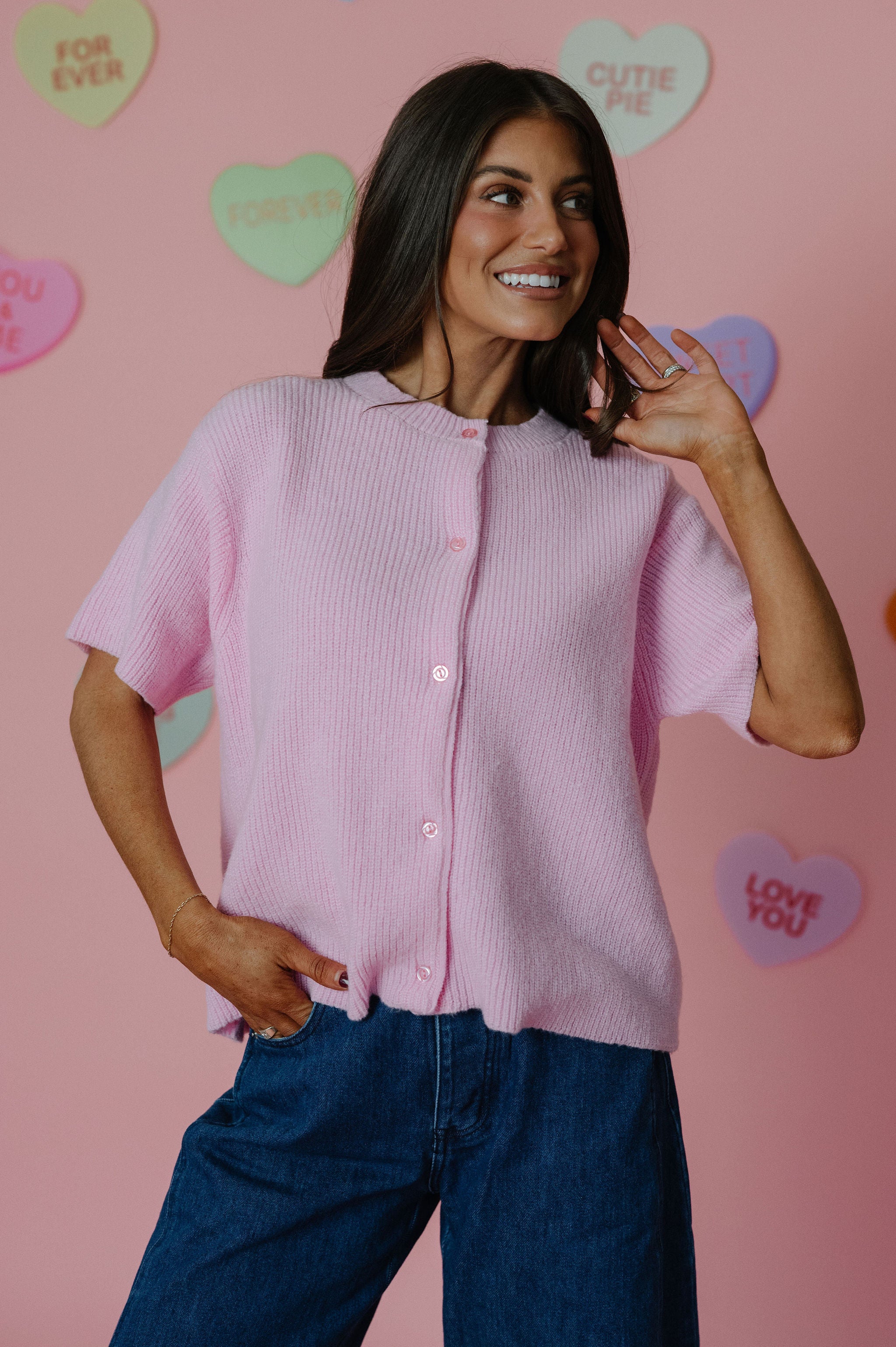 Angelina Button Up Sweater-Pink