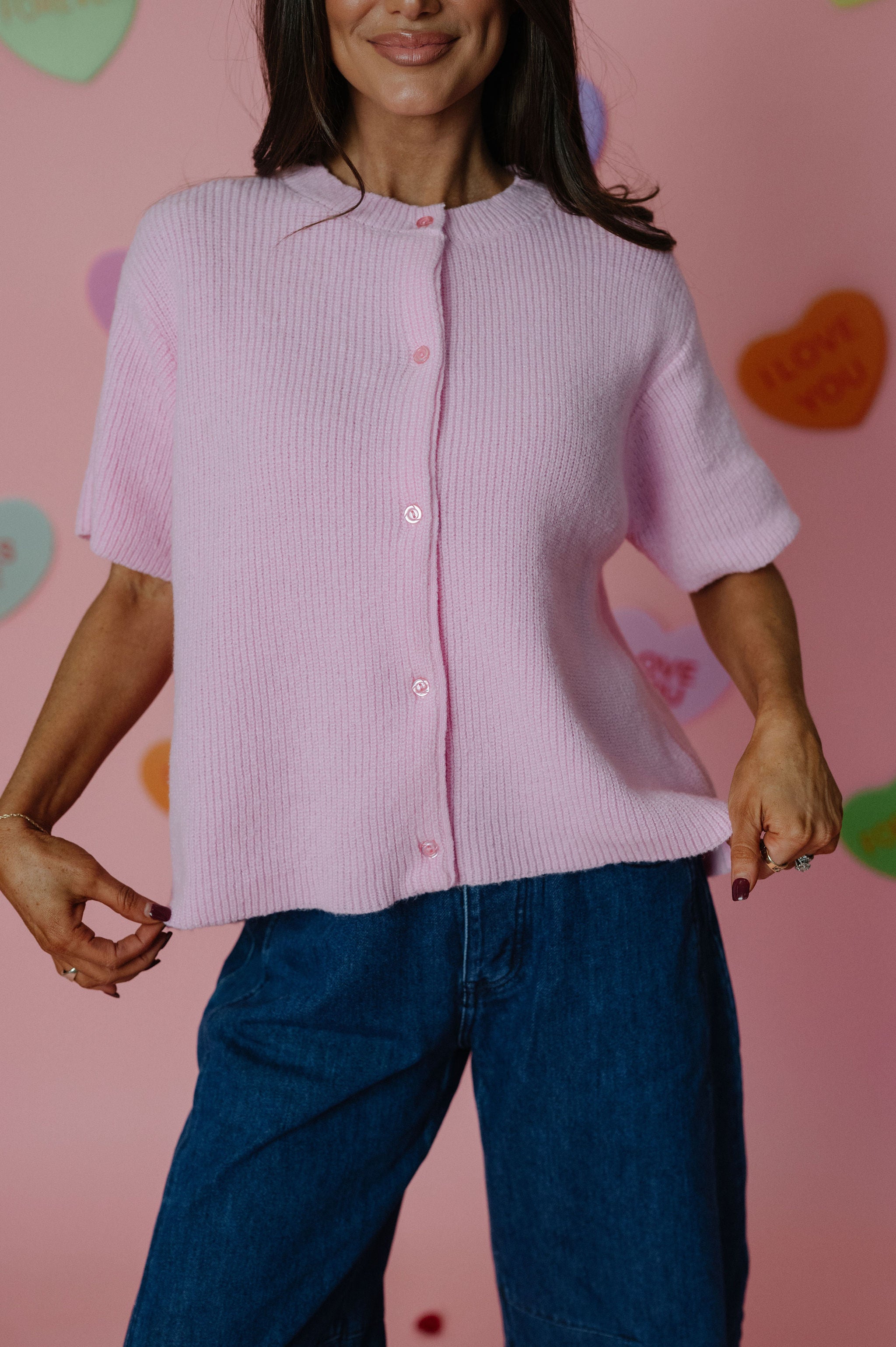 Angelina Button Up Sweater-Pink