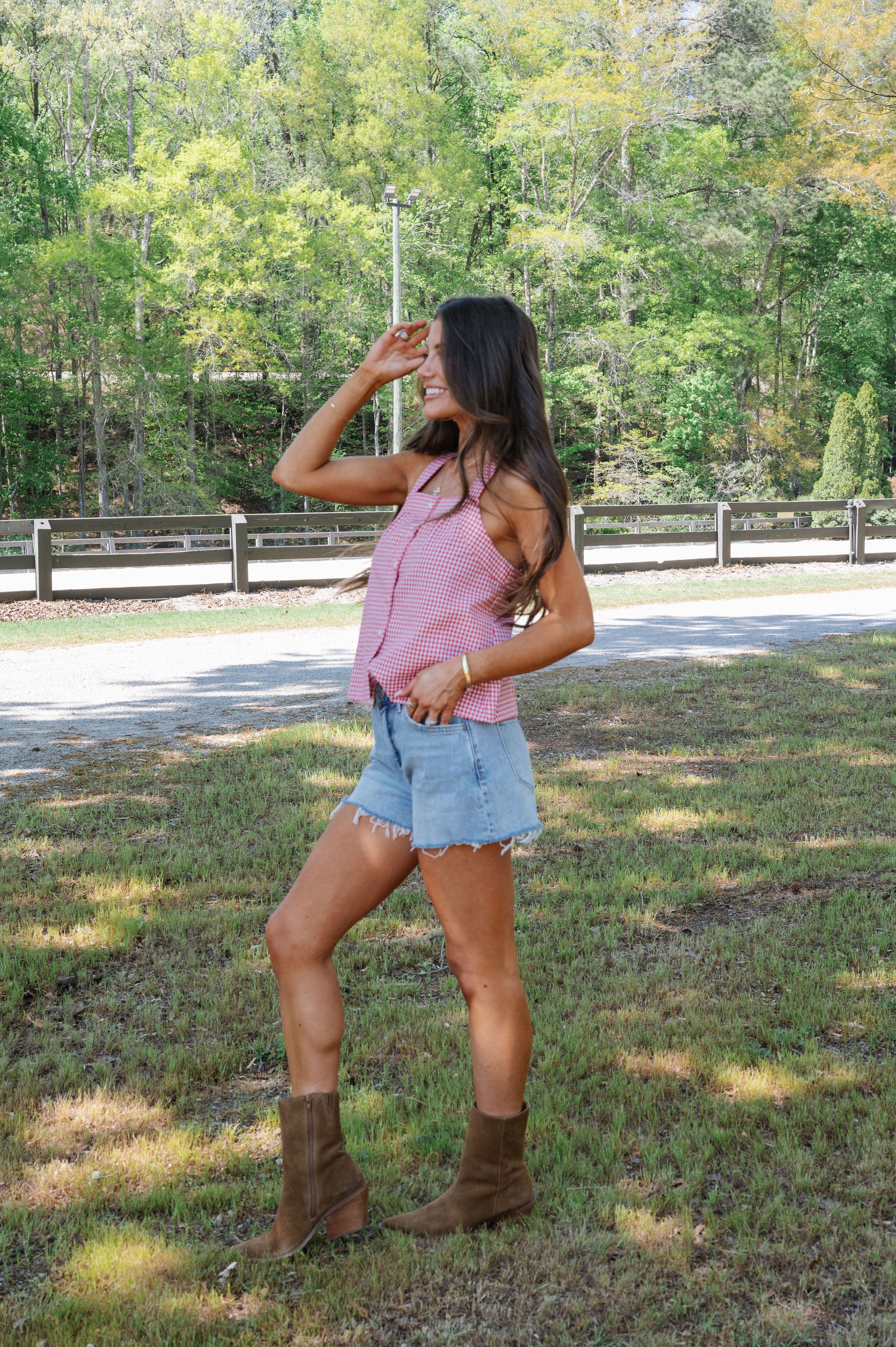 Lucy High Rise Distressed Hem Shorts