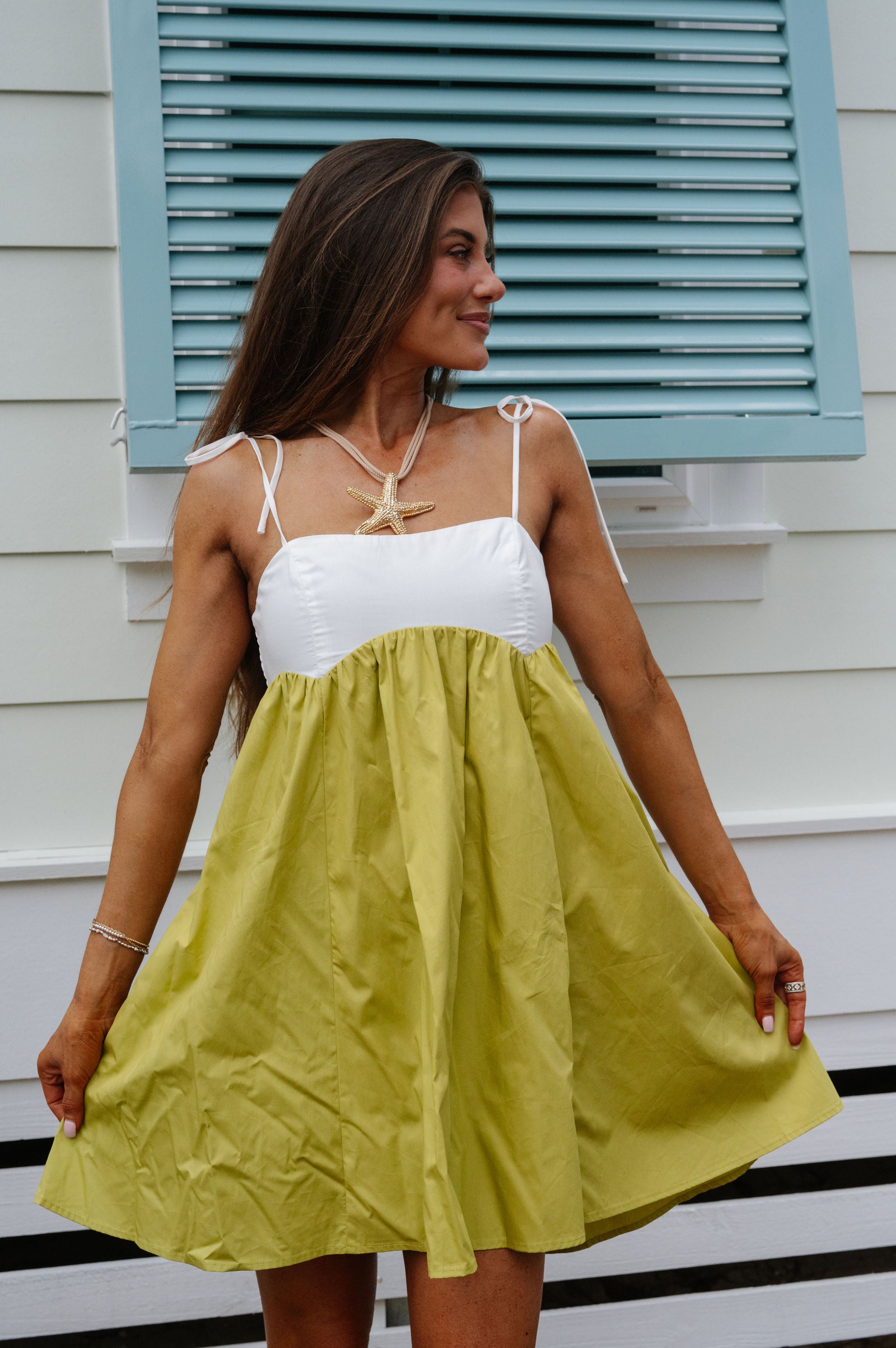 Roxy Mini Dress-Green/White