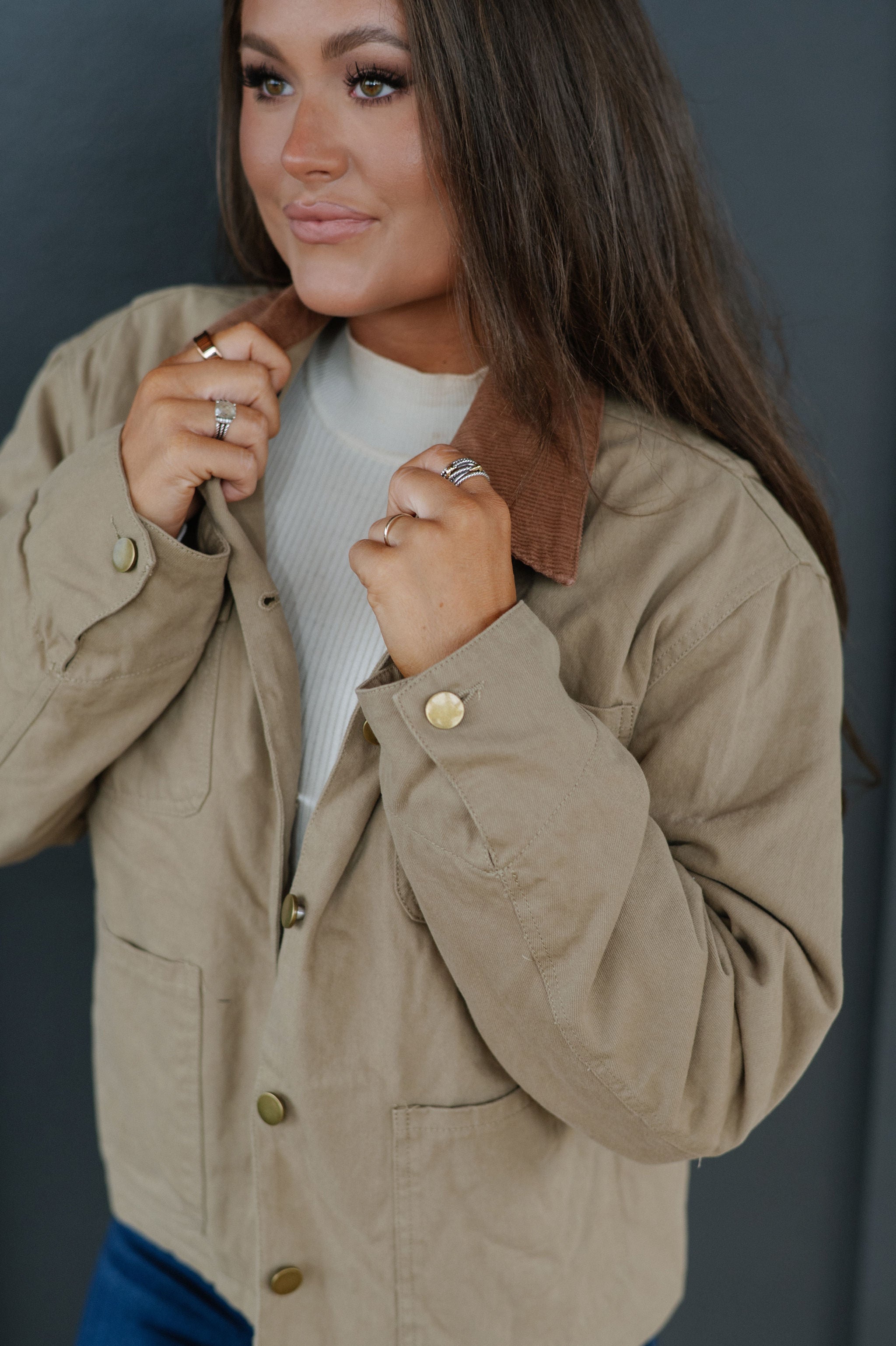 Abbey Contrast Jacket-Olive Khaki