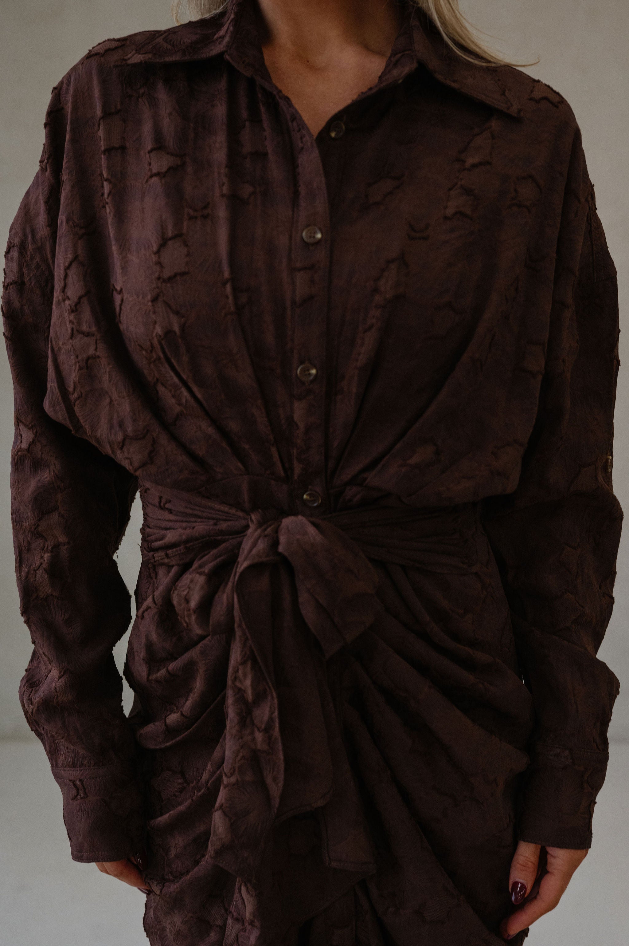 Lucy Jacquard Midi Dress-Chocolate Brown