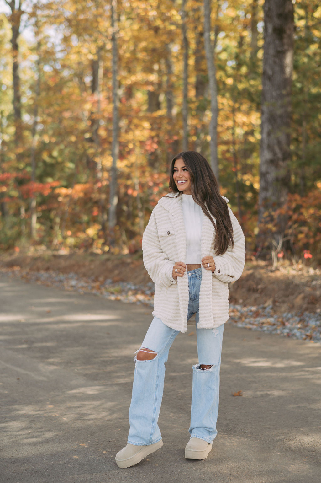 Quinn Striped Contrasted Shacket- Ivory