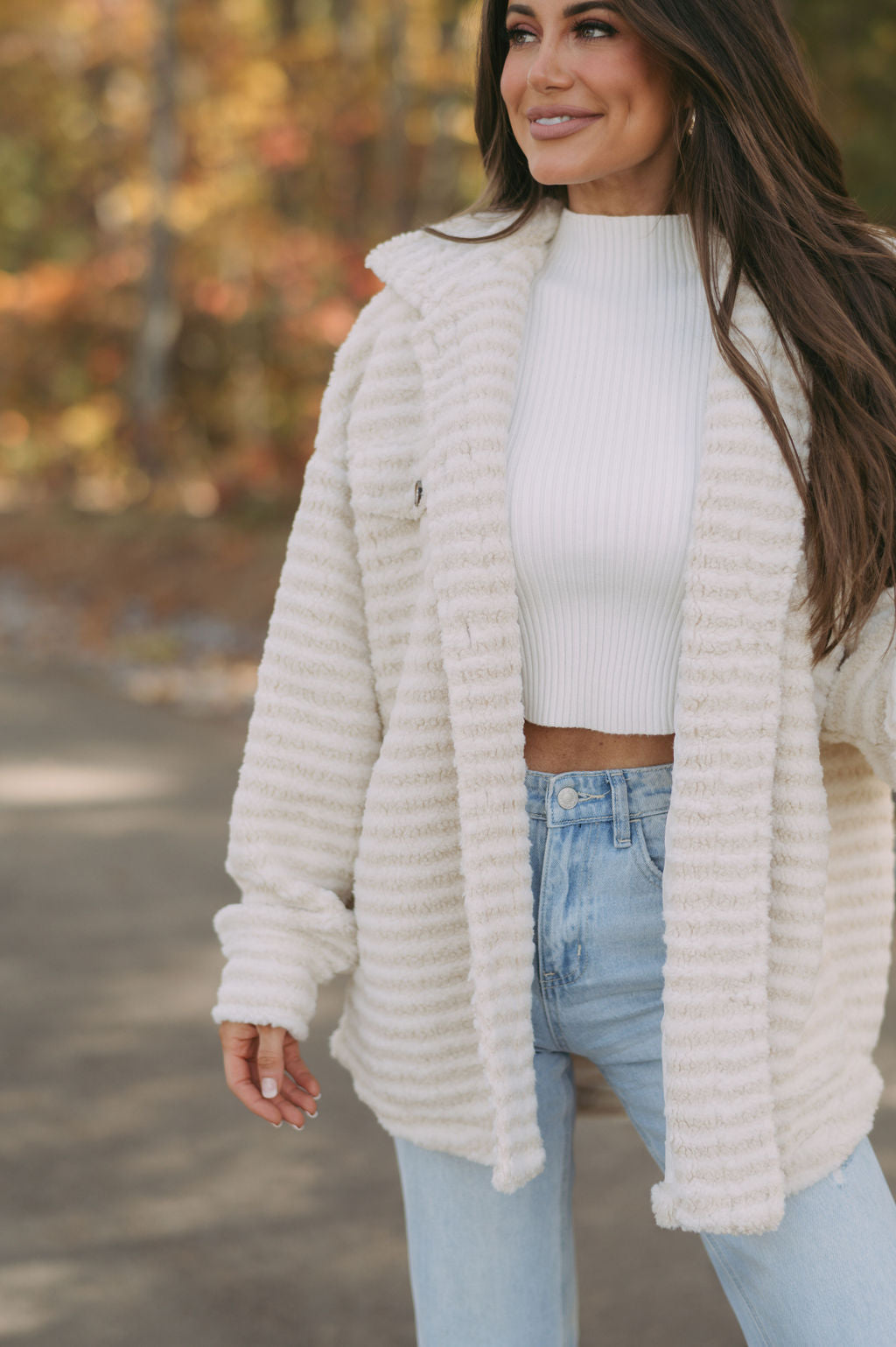 Quinn Striped Contrasted Shacket- Ivory