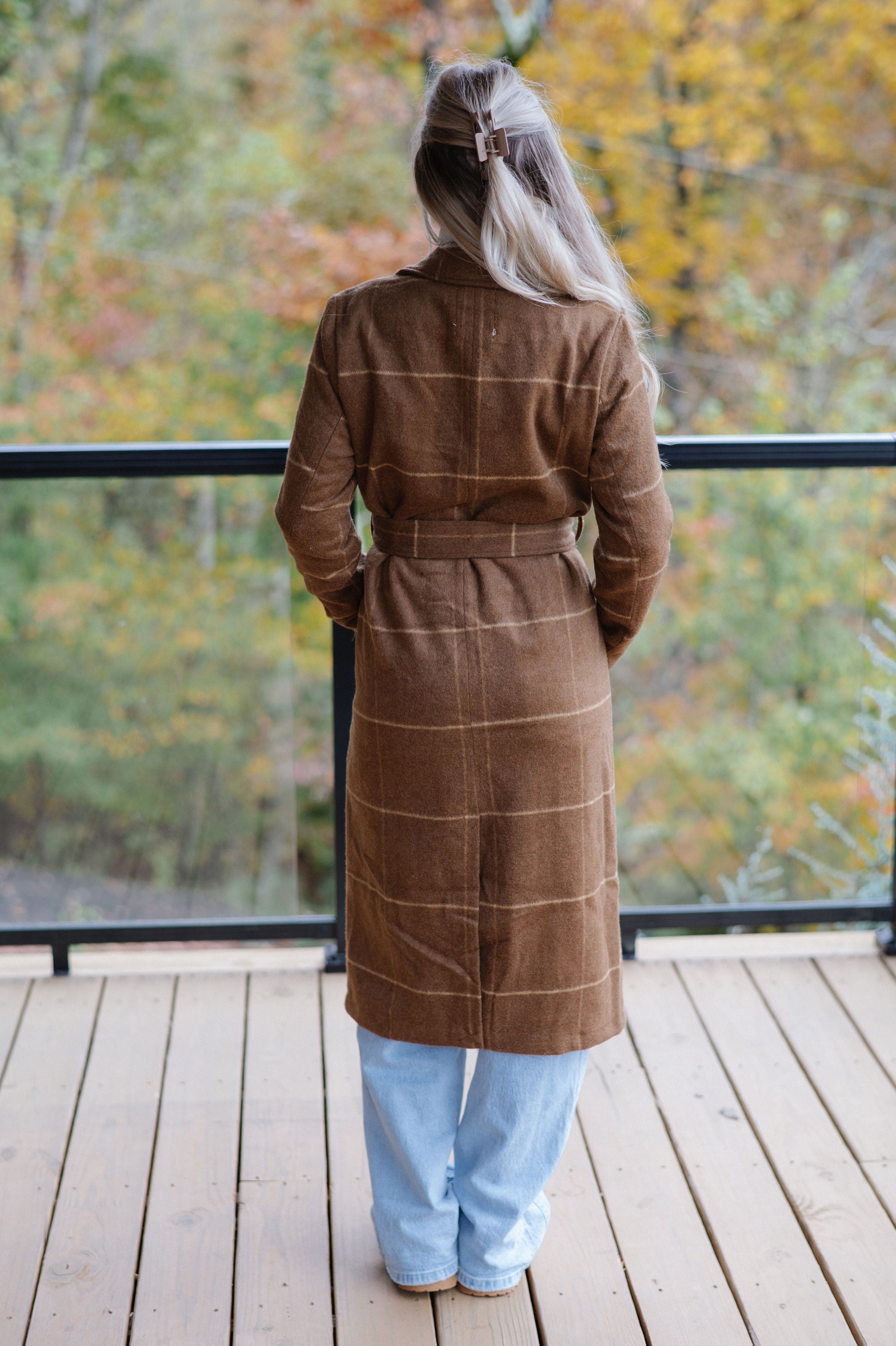 Belted Grid Overcoat-Camel