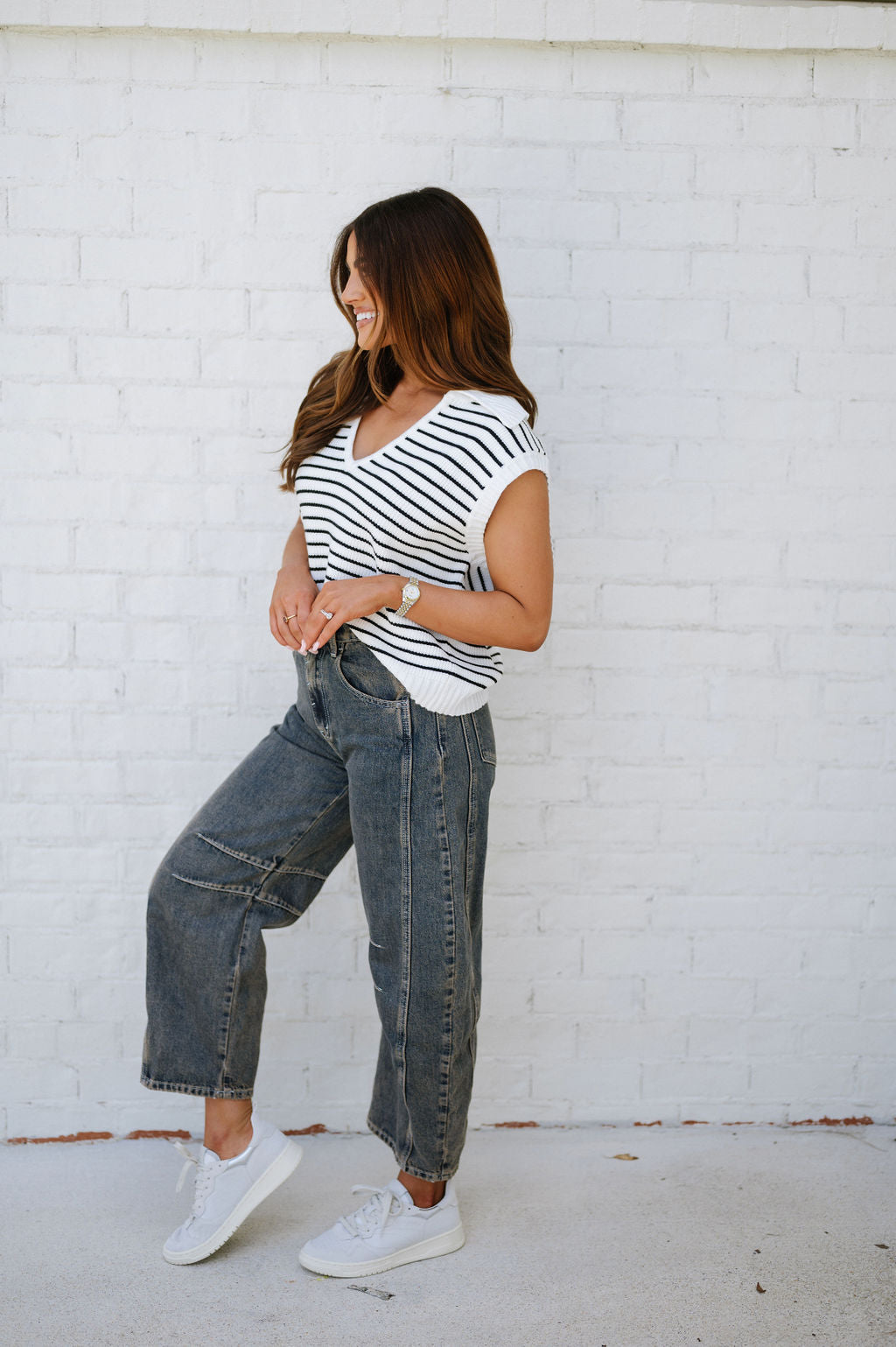 Striped Sweater Top- Ivory/Black