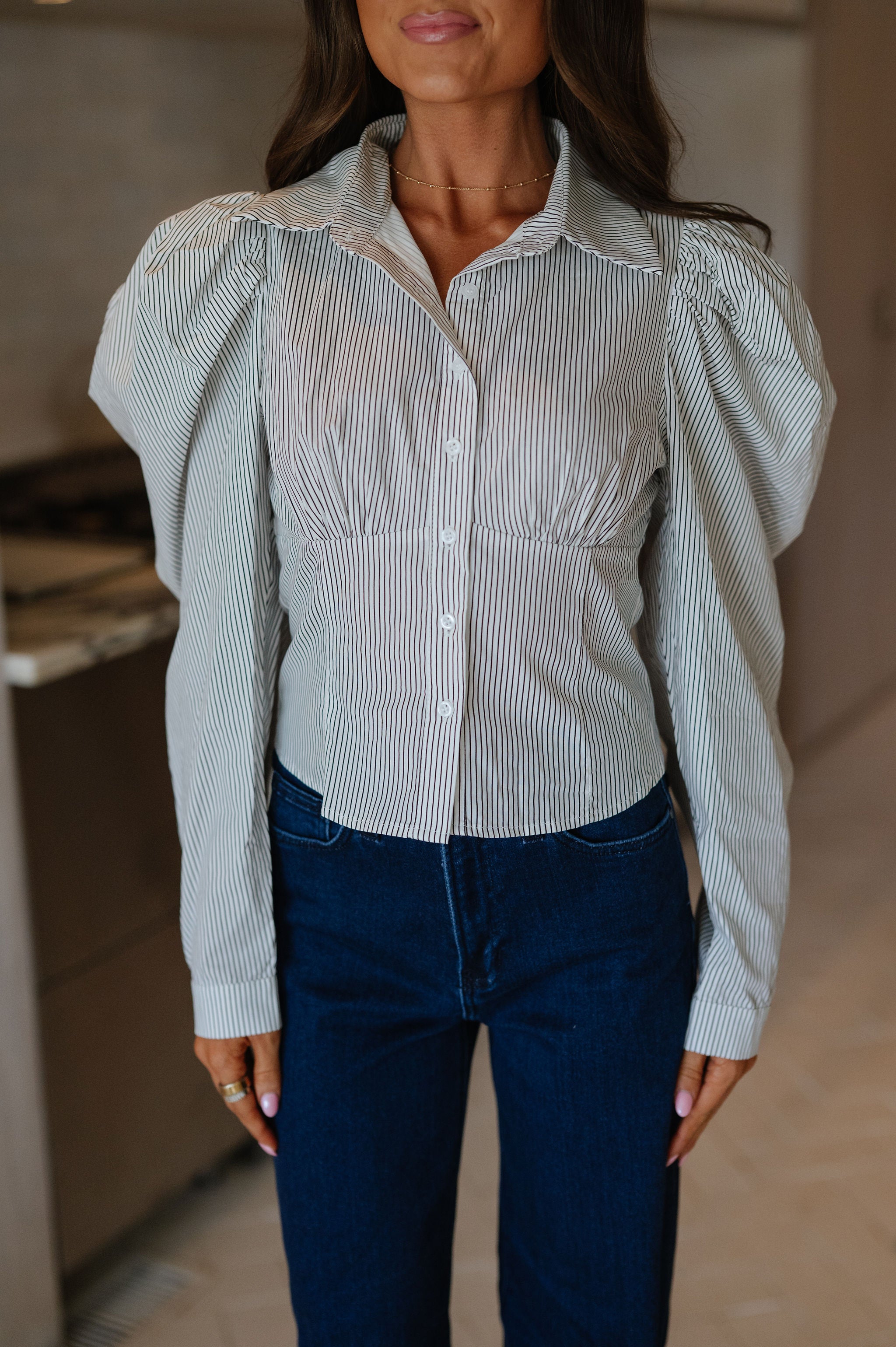 Angie Puff Sleeve Top-White/Black
