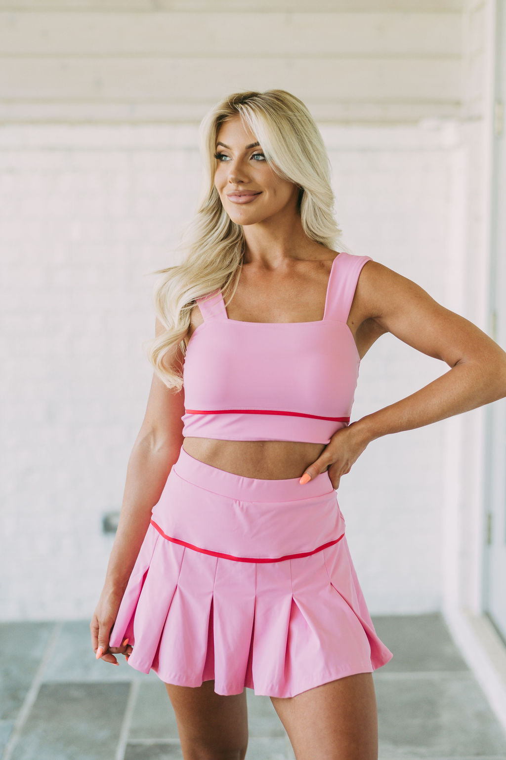 Polly Square Neck Crop Top- Pink/Red