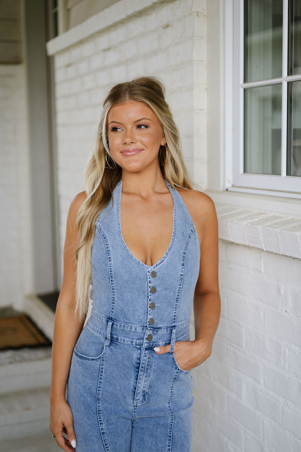 Denim Halter Neck Jumpsuit