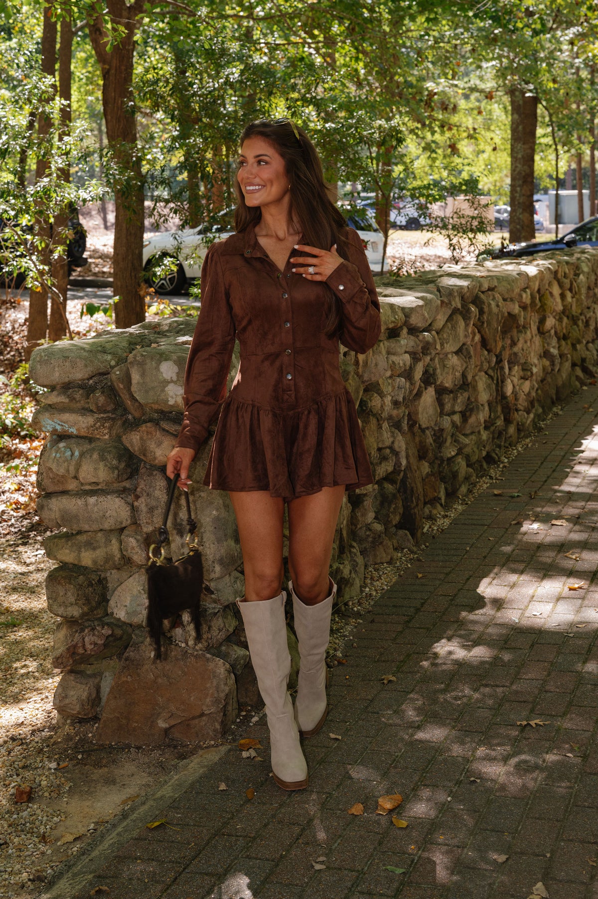 Rosie Suede Romper-Brown
