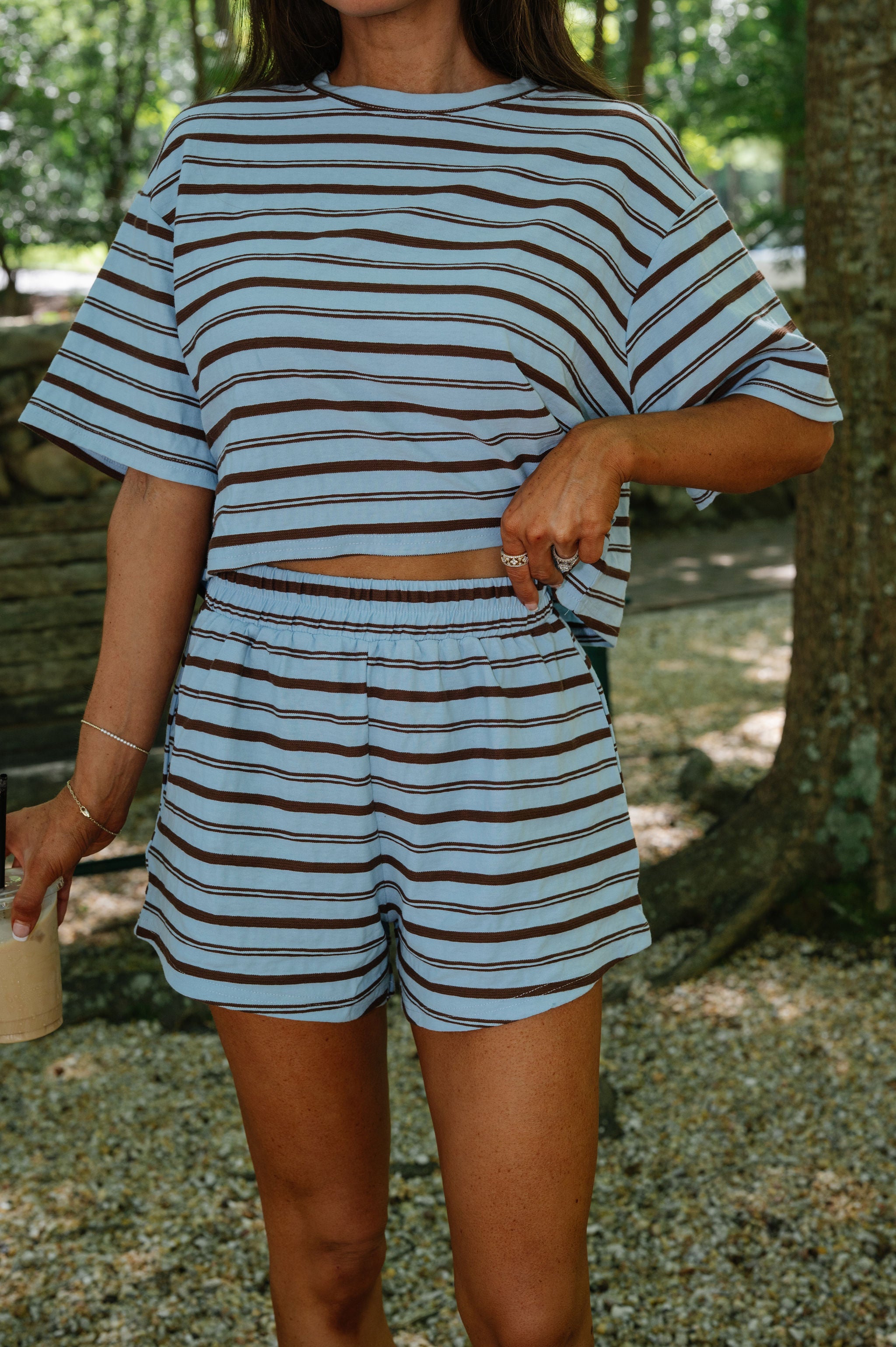 Angie Striped Lounge Set-Blue/Brown