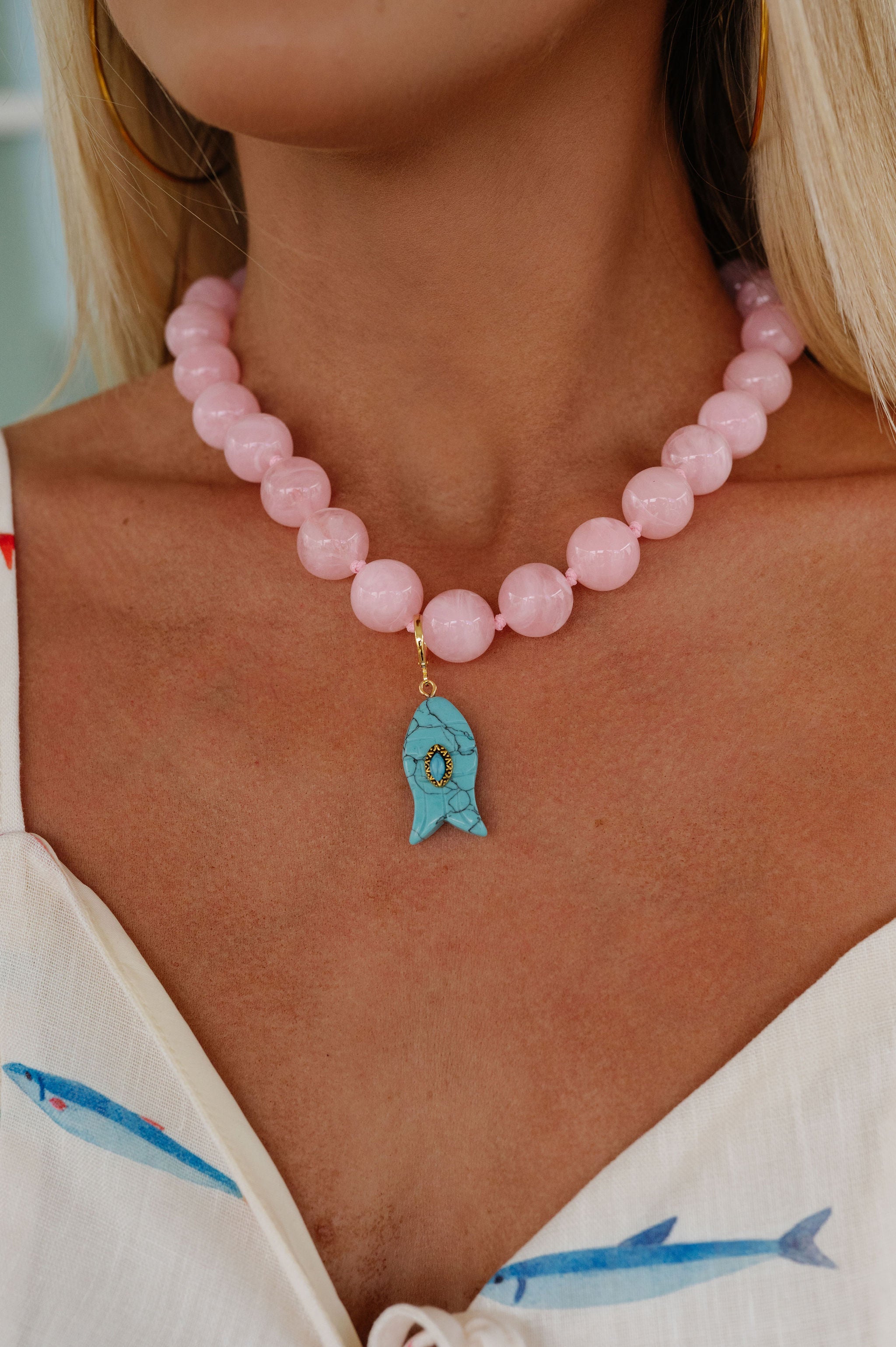 Kiawah Beaded Fish Necklace-Pink