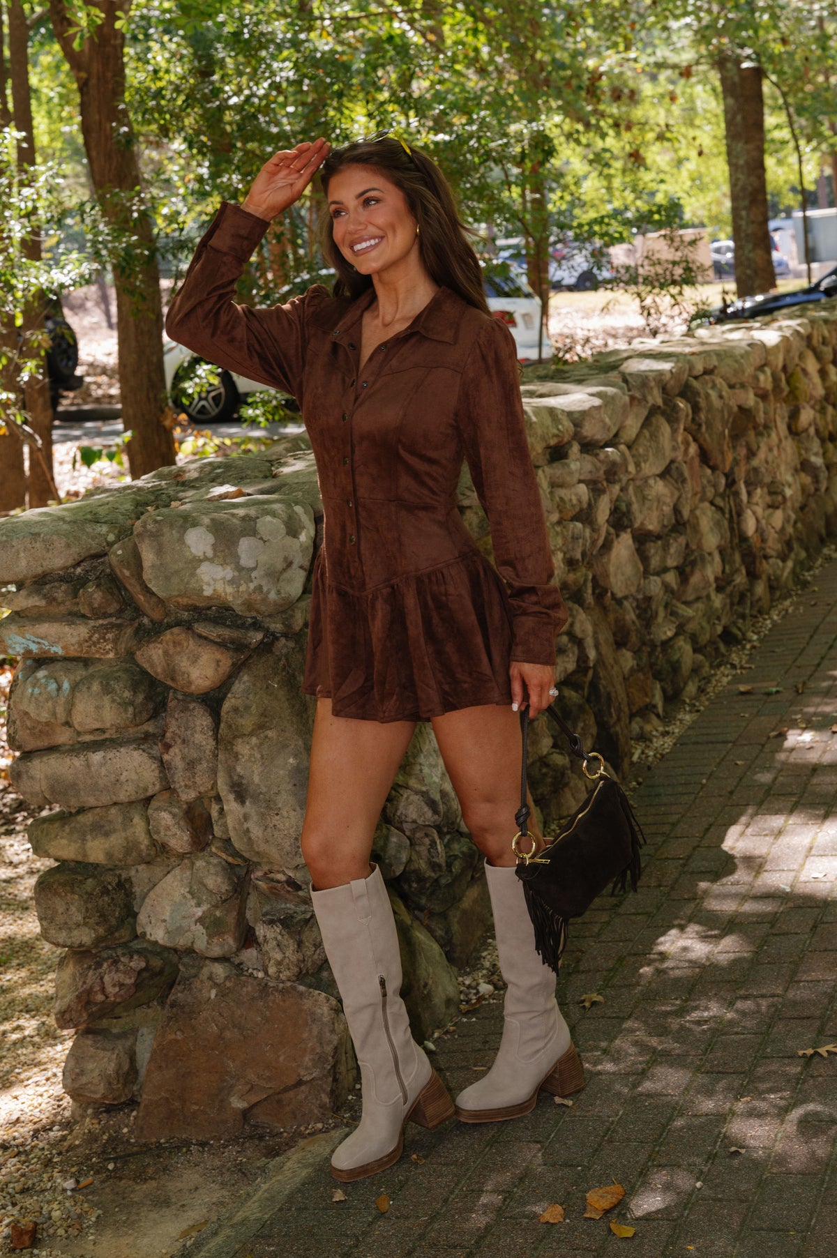 Rosie Suede Romper-Brown
